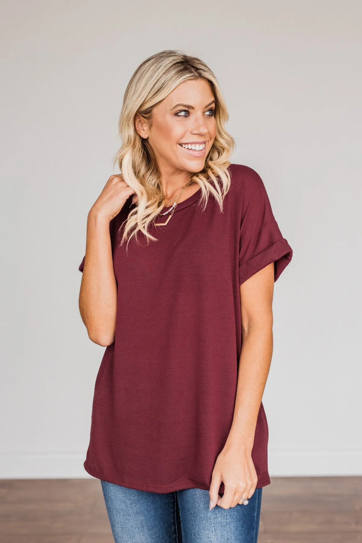 Above And Beyond Short Sleeve Shirt- Burgundy - Image 5