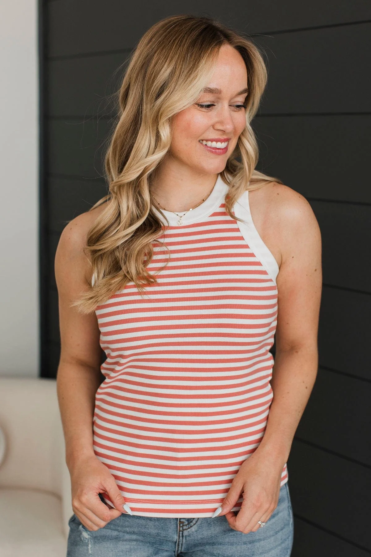 Absolute Cutest Striped Tank Top- Coral - Image 4
