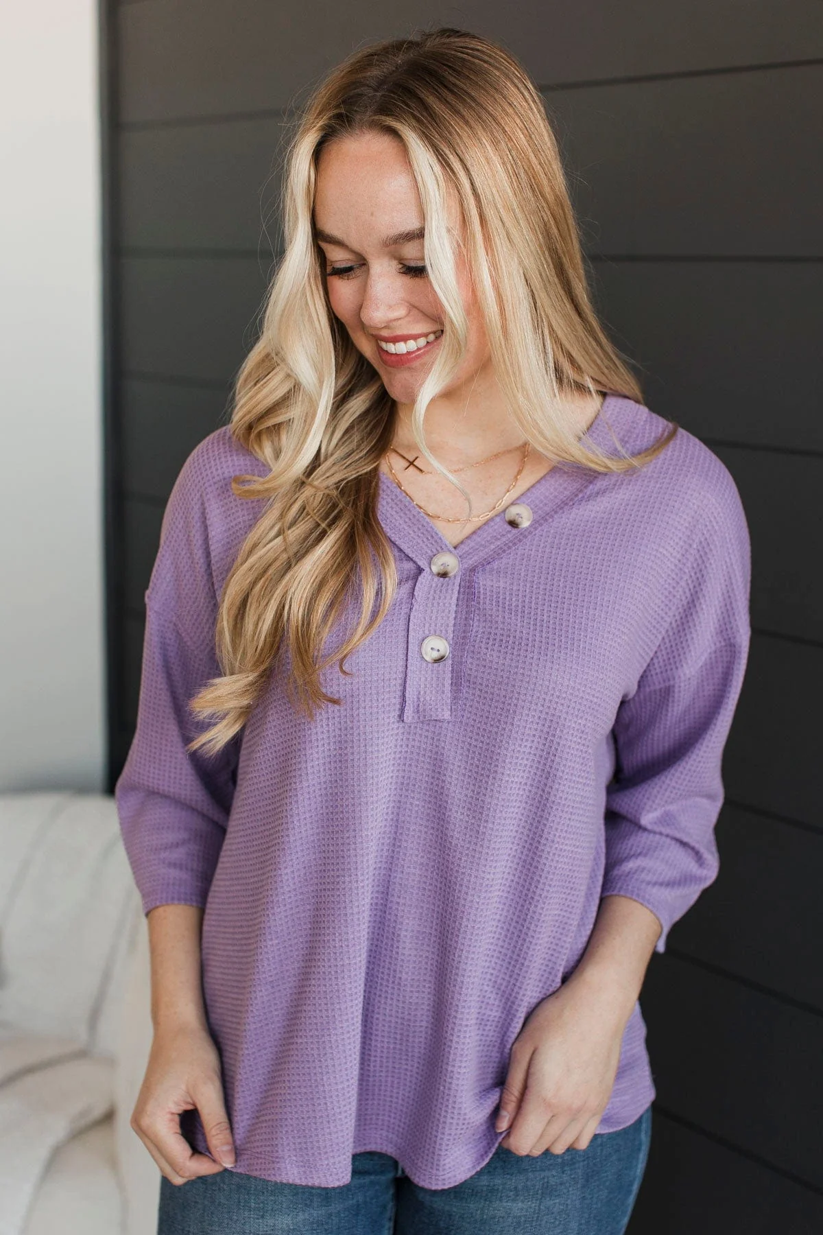 Absolute Wonder Waffle Knit Top- Lilac - Image 3