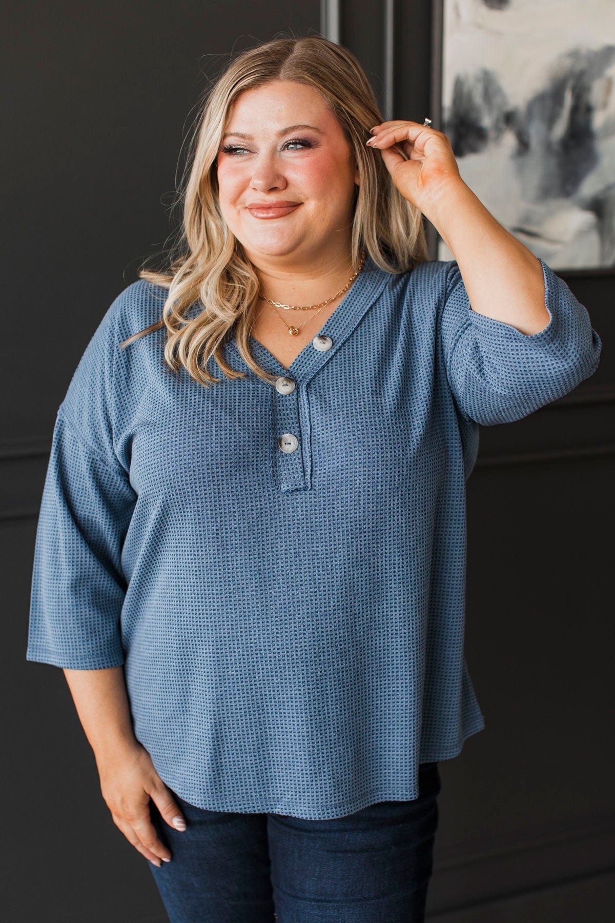Absolute Wonder Waffle Knit Top- Navy - Image 3