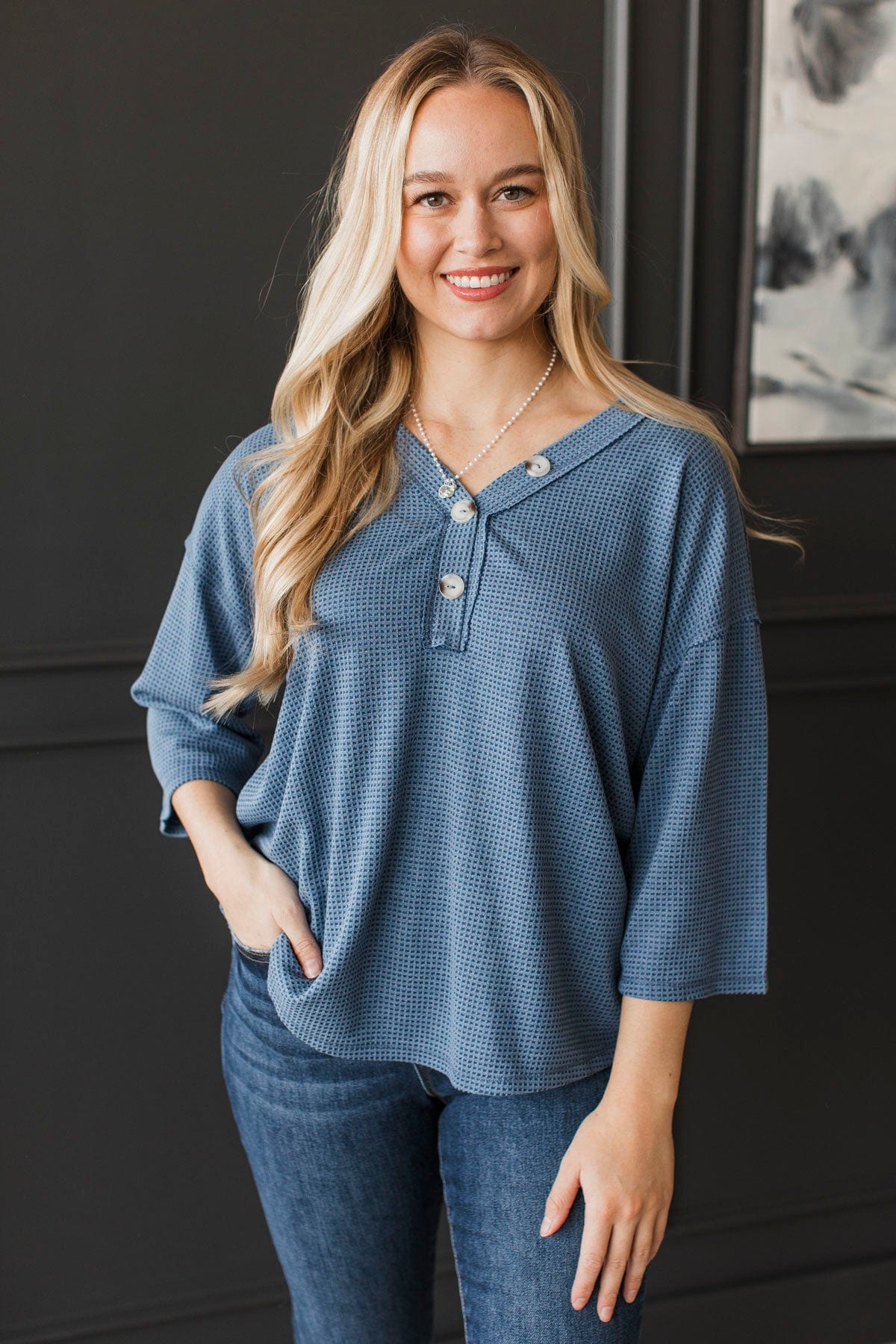 Absolute Wonder Waffle Knit Top- Navy - Image 4