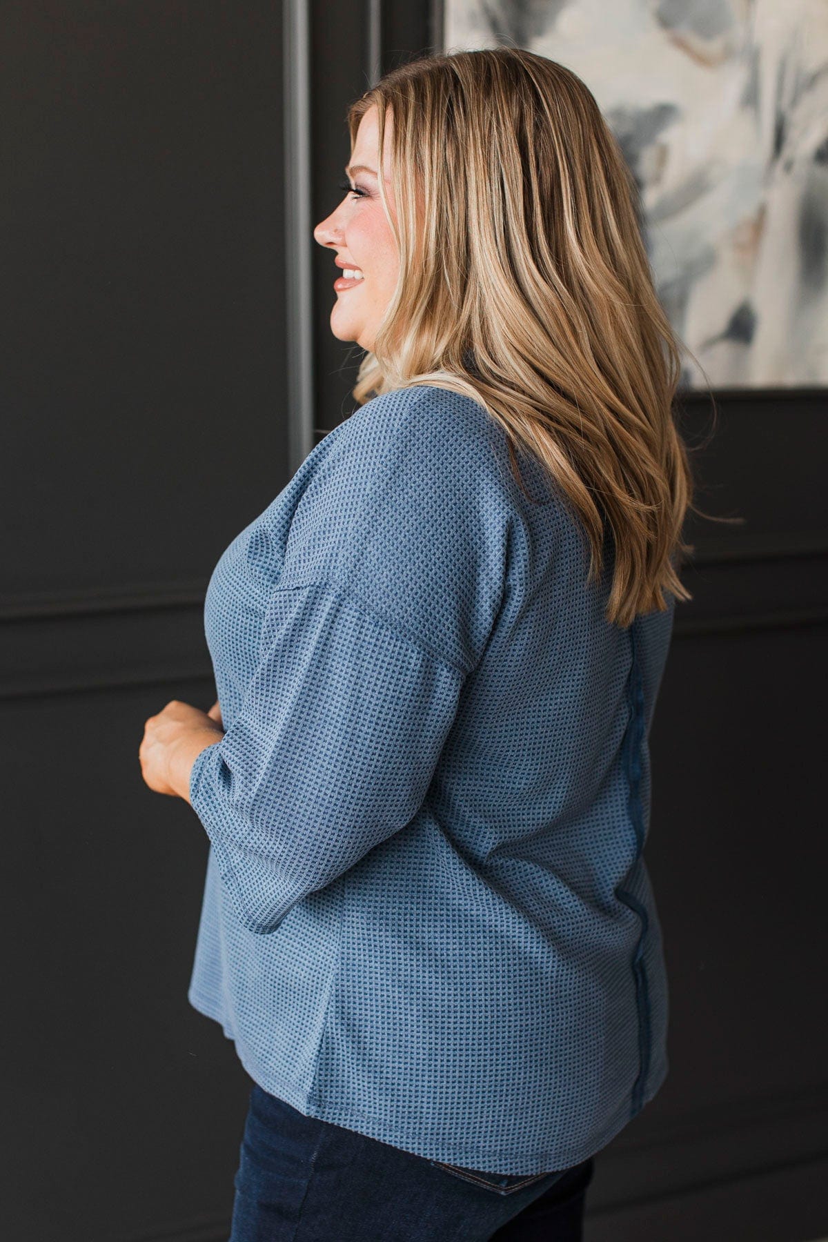 Absolute Wonder Waffle Knit Top- Navy - Image 5