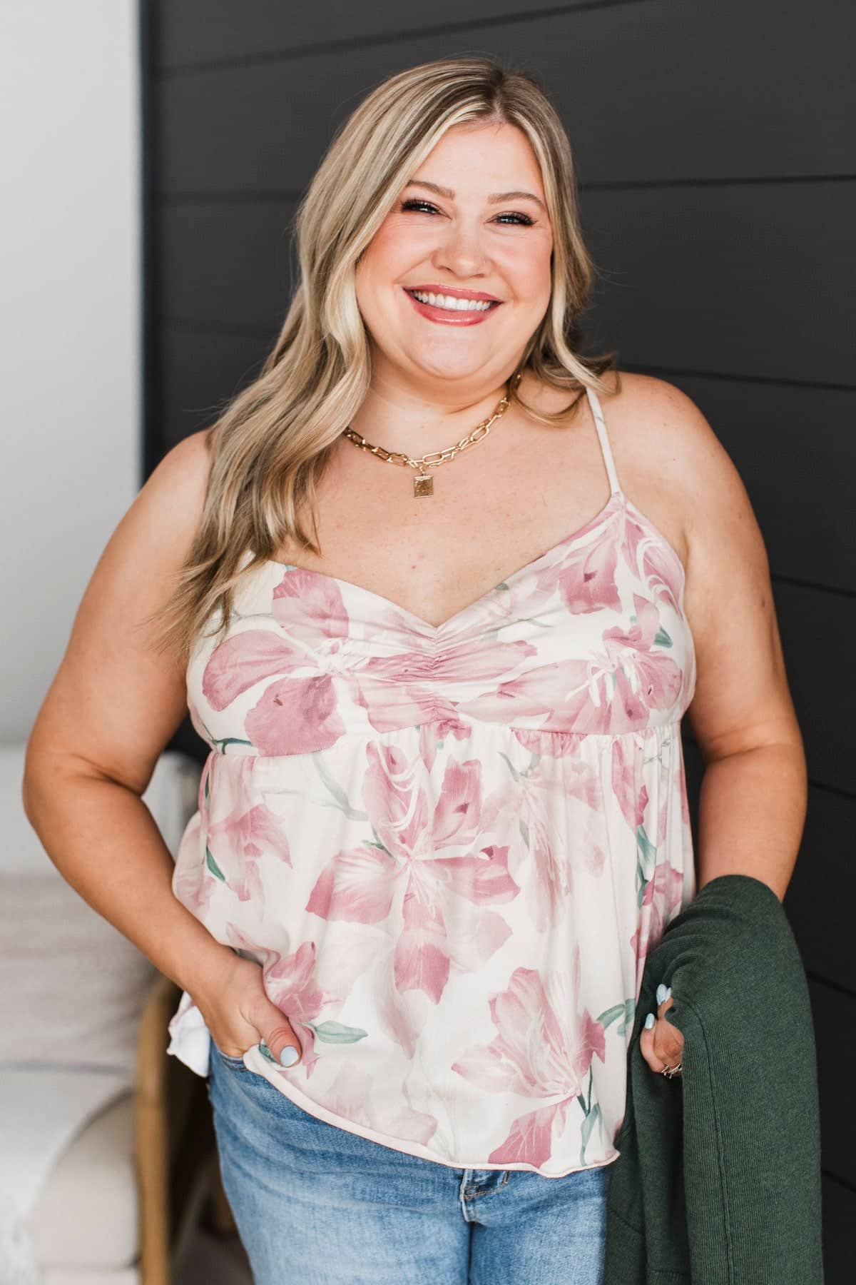 Absolutely Brilliant Floral Tank Top- Ivory & Pink - Image 2
