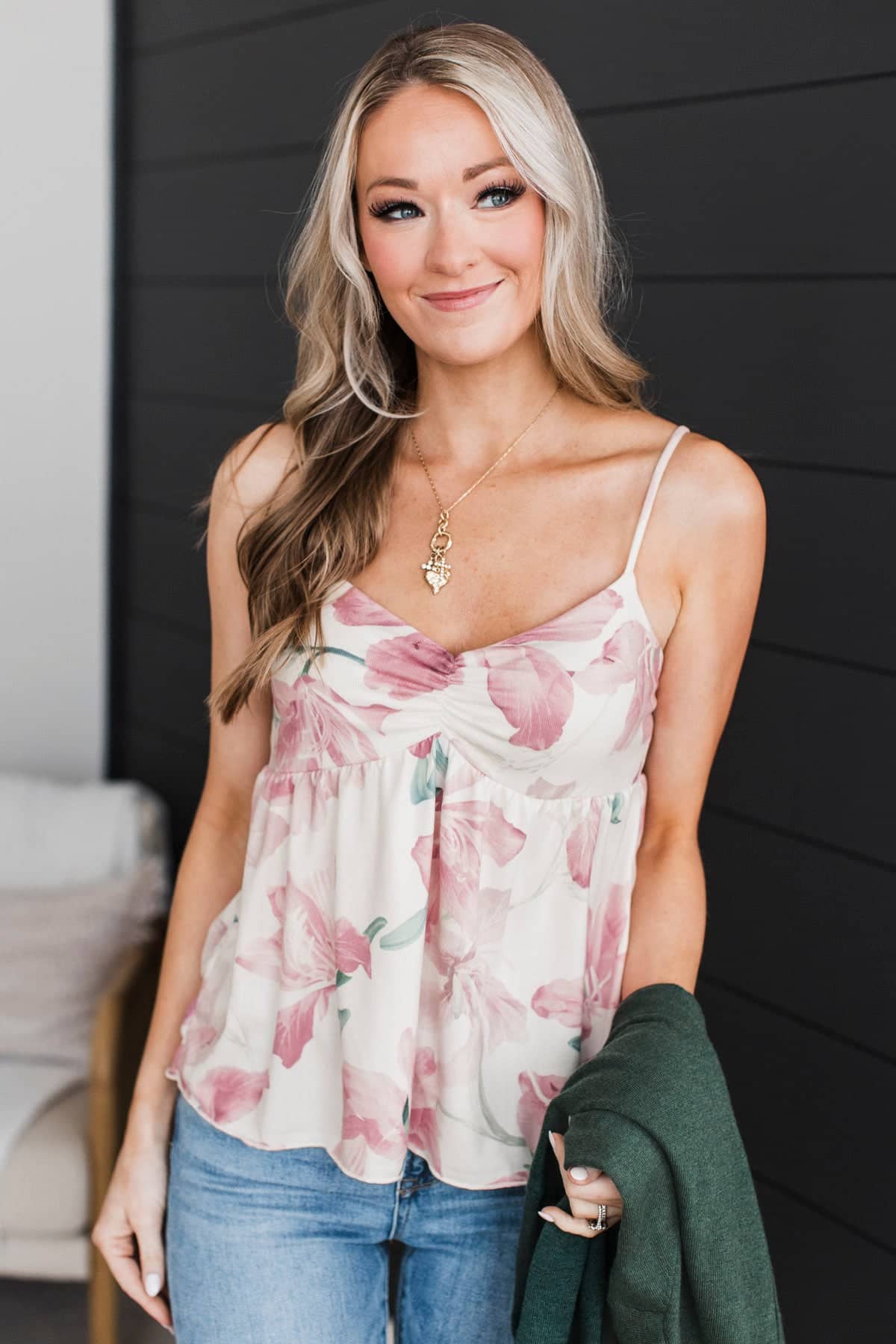 Absolutely Brilliant Floral Tank Top- Ivory & Pink - Image 3
