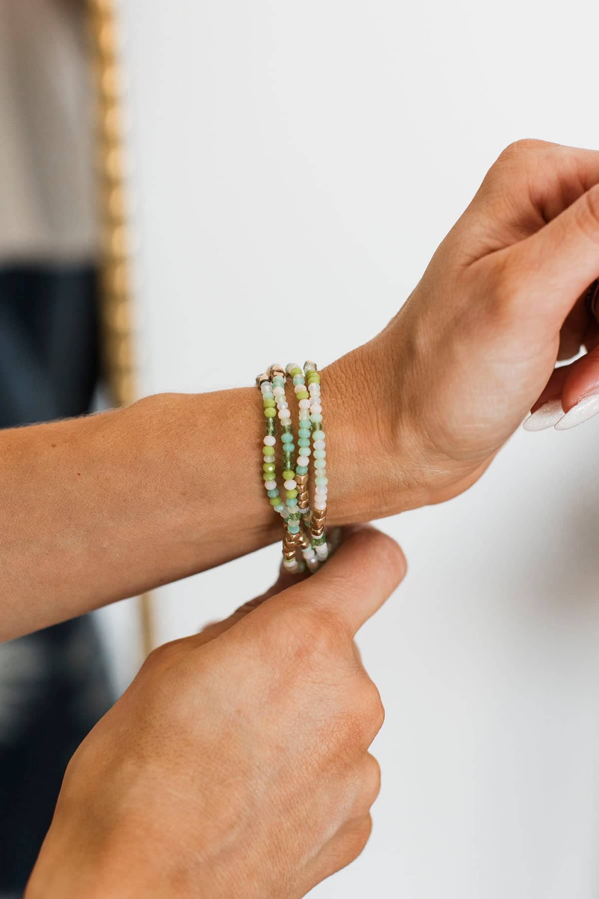 Absolutely Glowing Beaded Bracelet Set- Green