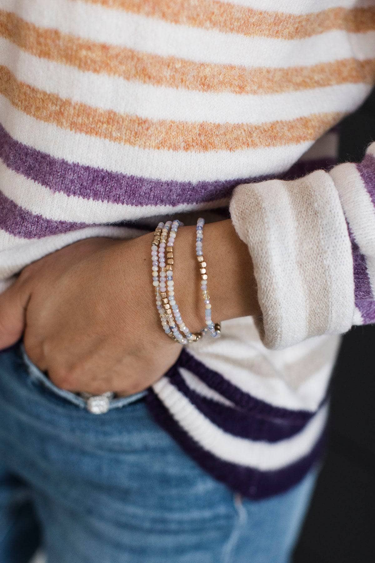 Absolutely Glowing Beaded Bracelet Set- Light Blue