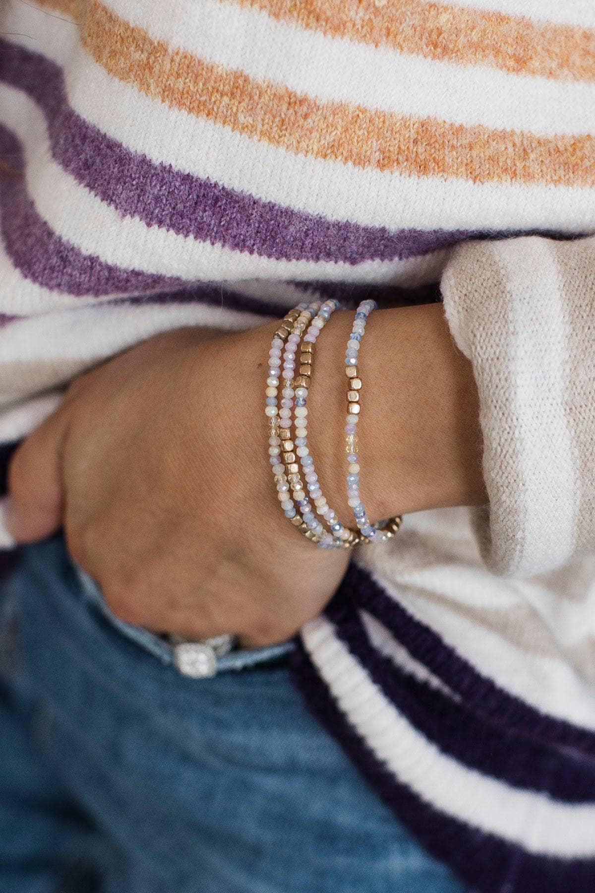 Absolutely Glowing Beaded Bracelet Set- Light Blue - Image 2
