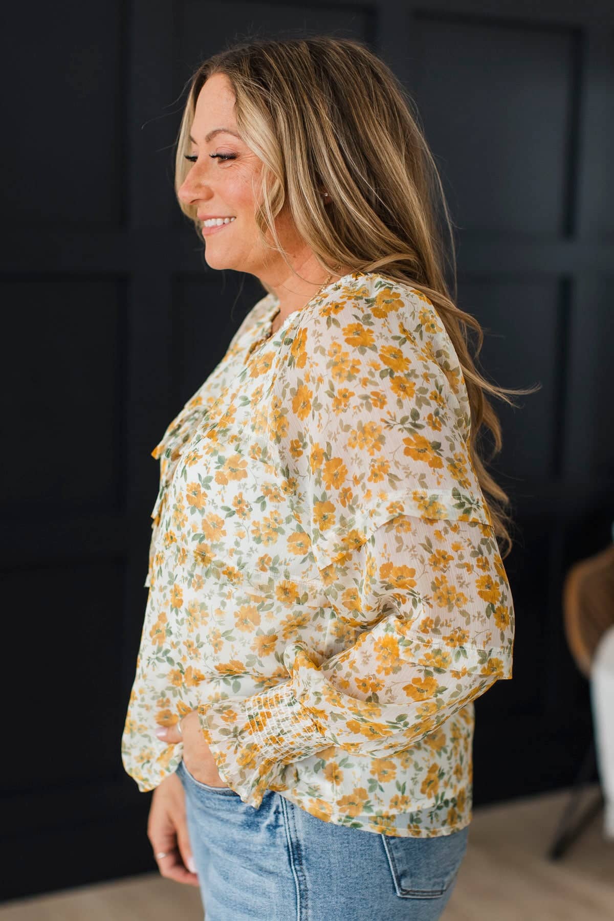 Absolutely Unreal Long Sleeve Floral Blouse- Ivory & Yellow - Image 6