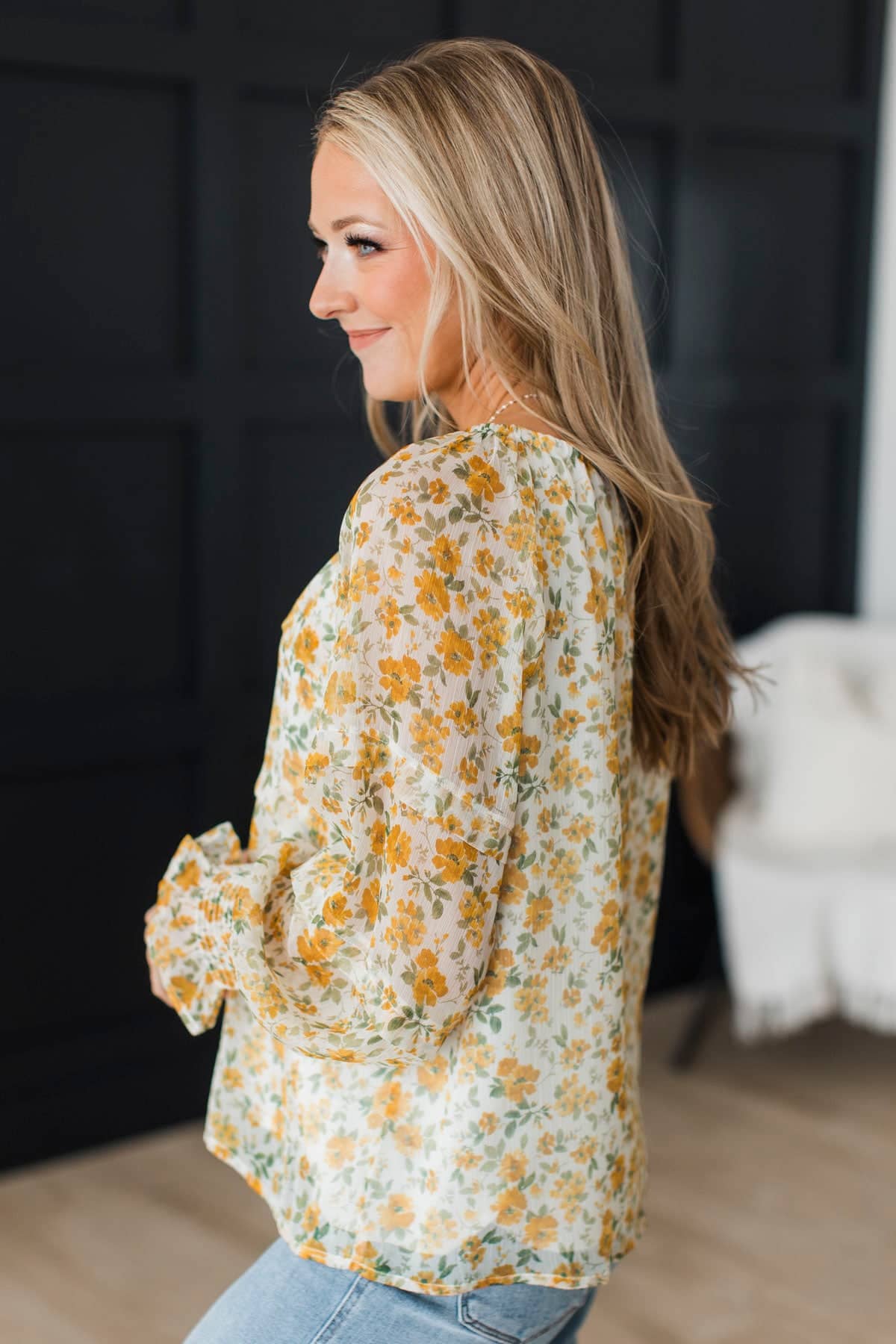 Absolutely Unreal Long Sleeve Floral Blouse- Ivory & Yellow - Image 7