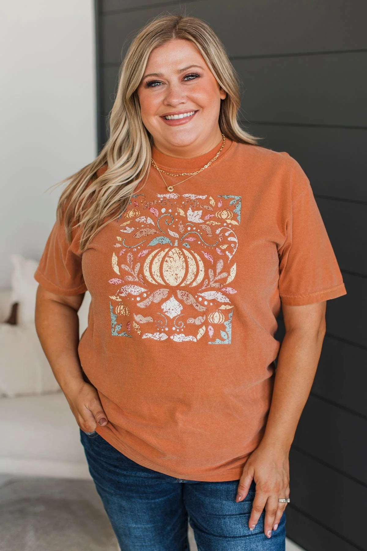 Abstract Pumpkins Graphic Tee- Pumpkin - Image 3