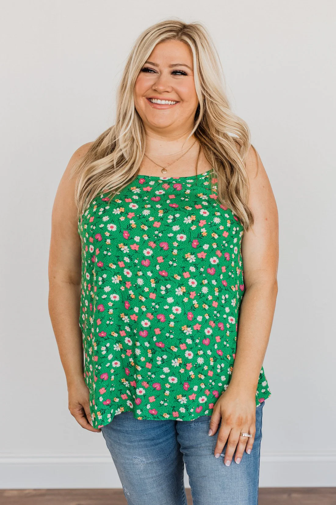 Abundant Blooms Floral & Spots Tank Top- Green - Image 6