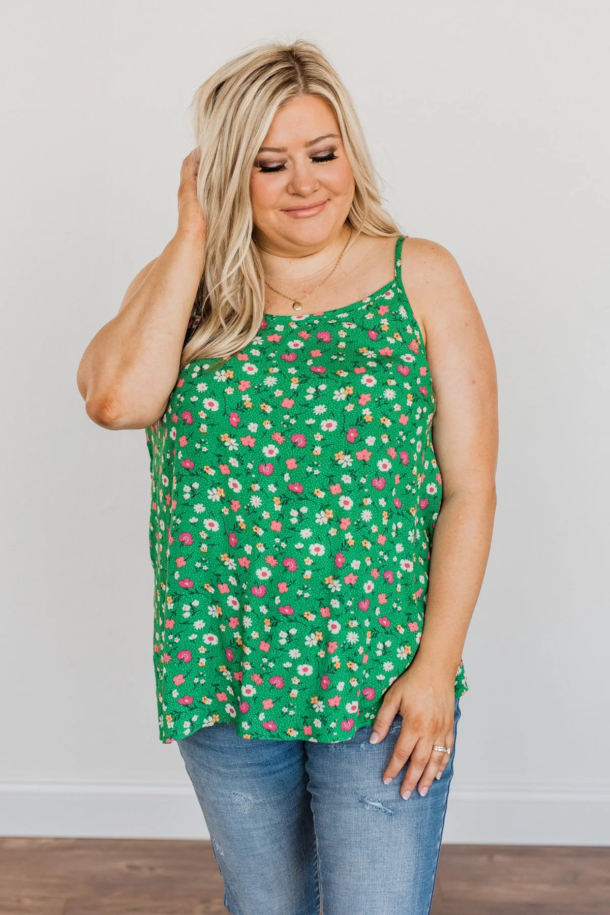 Abundant Blooms Floral & Spots Tank Top- Green - Image 8