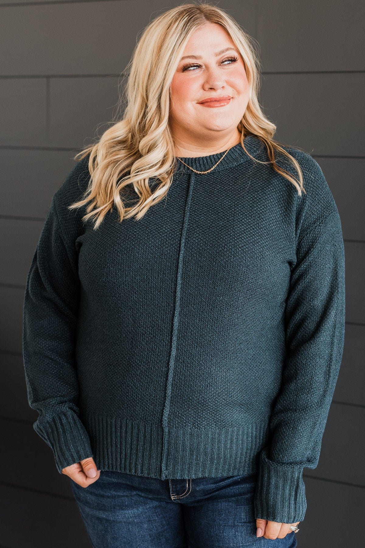 Accidentally In Love Knit Sweater- Dark Teal - Image 4