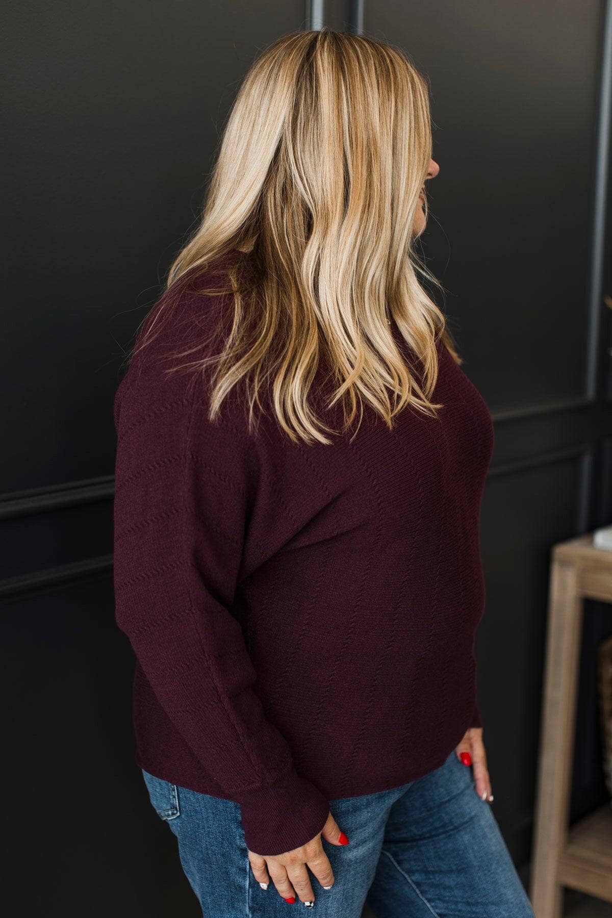 Achieve Your Dreams Dolman Sweater- Dark Plum - Image 5