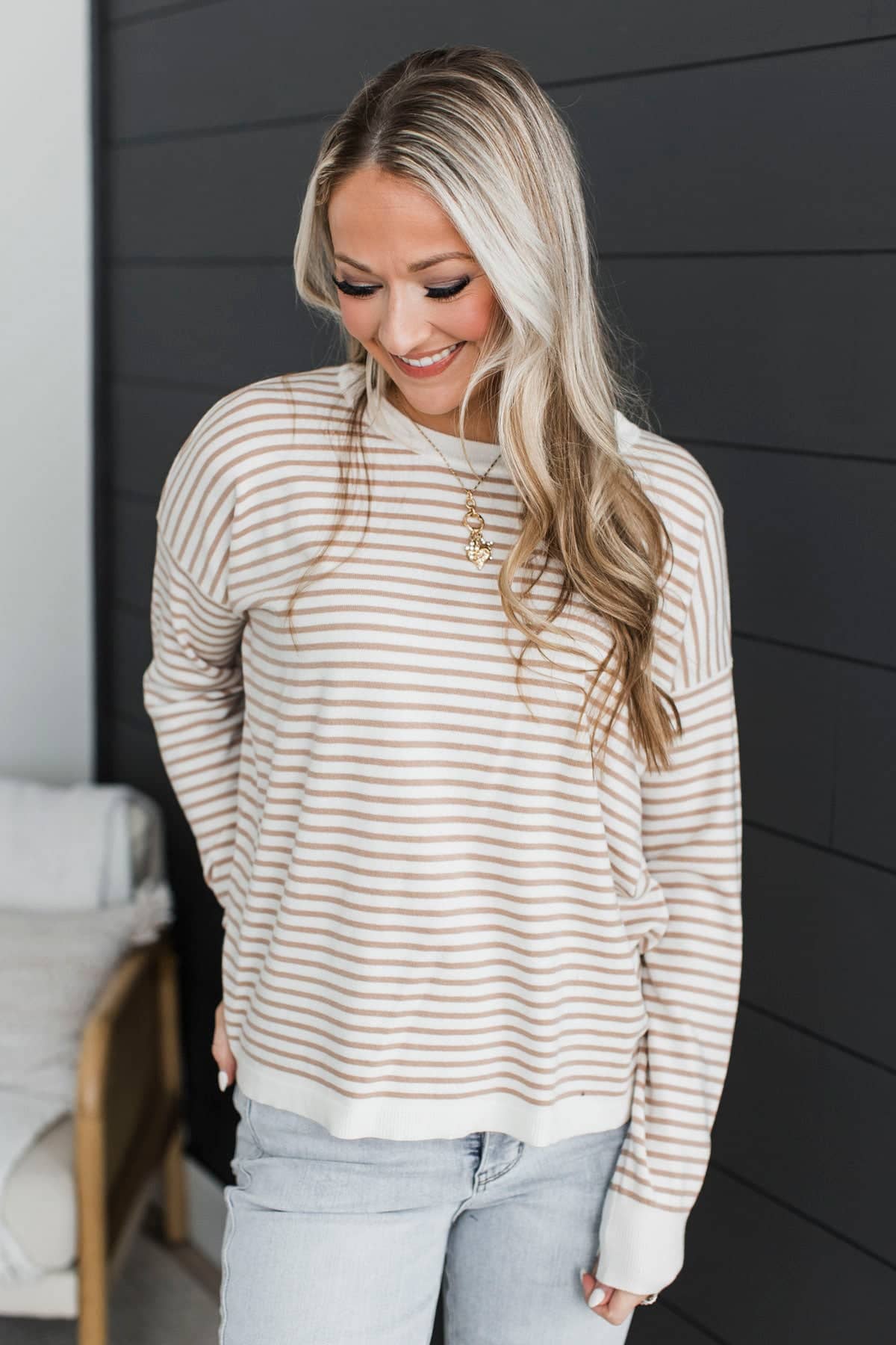 Achieving Goals Striped Knit Sweater- Ivory & Taupe - Image 4