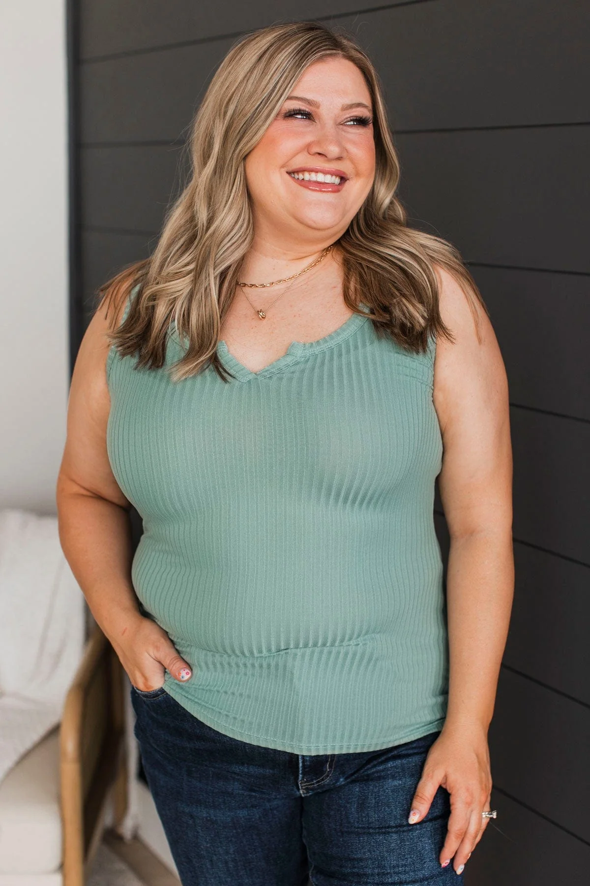 Achieving Great Things Tank Top- Dusty Sage - Image 4