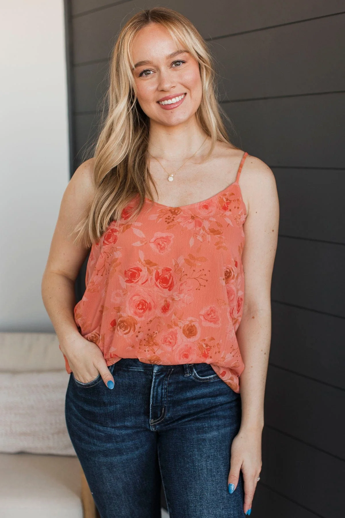 Achieving Greatness Floral Tank Top- Coral - Image 4