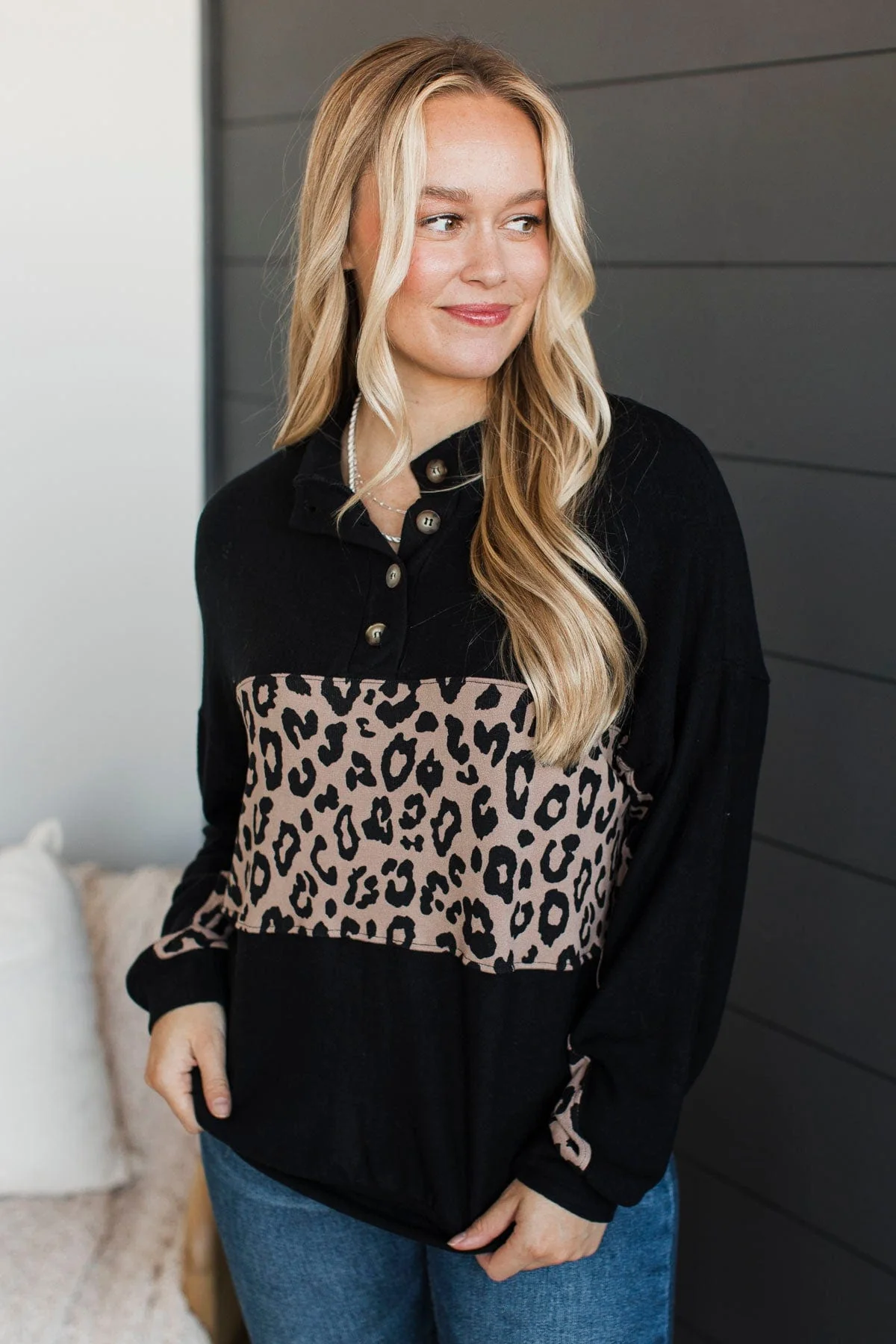 Achieving The Impossible Pullover Top- Black & Leopard - Image 2