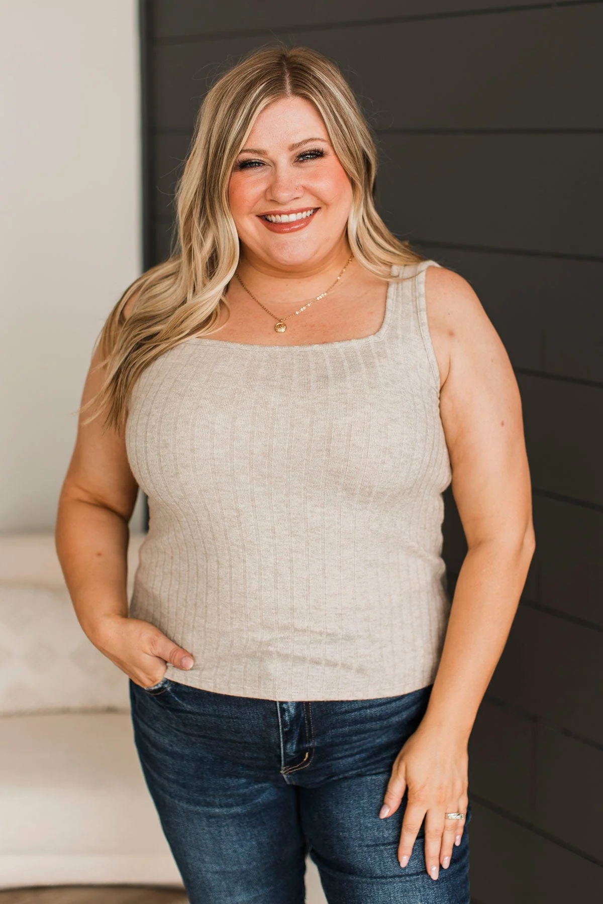 Actions Speak Louder Ribbed Tank Top- Light Mocha - Image 2