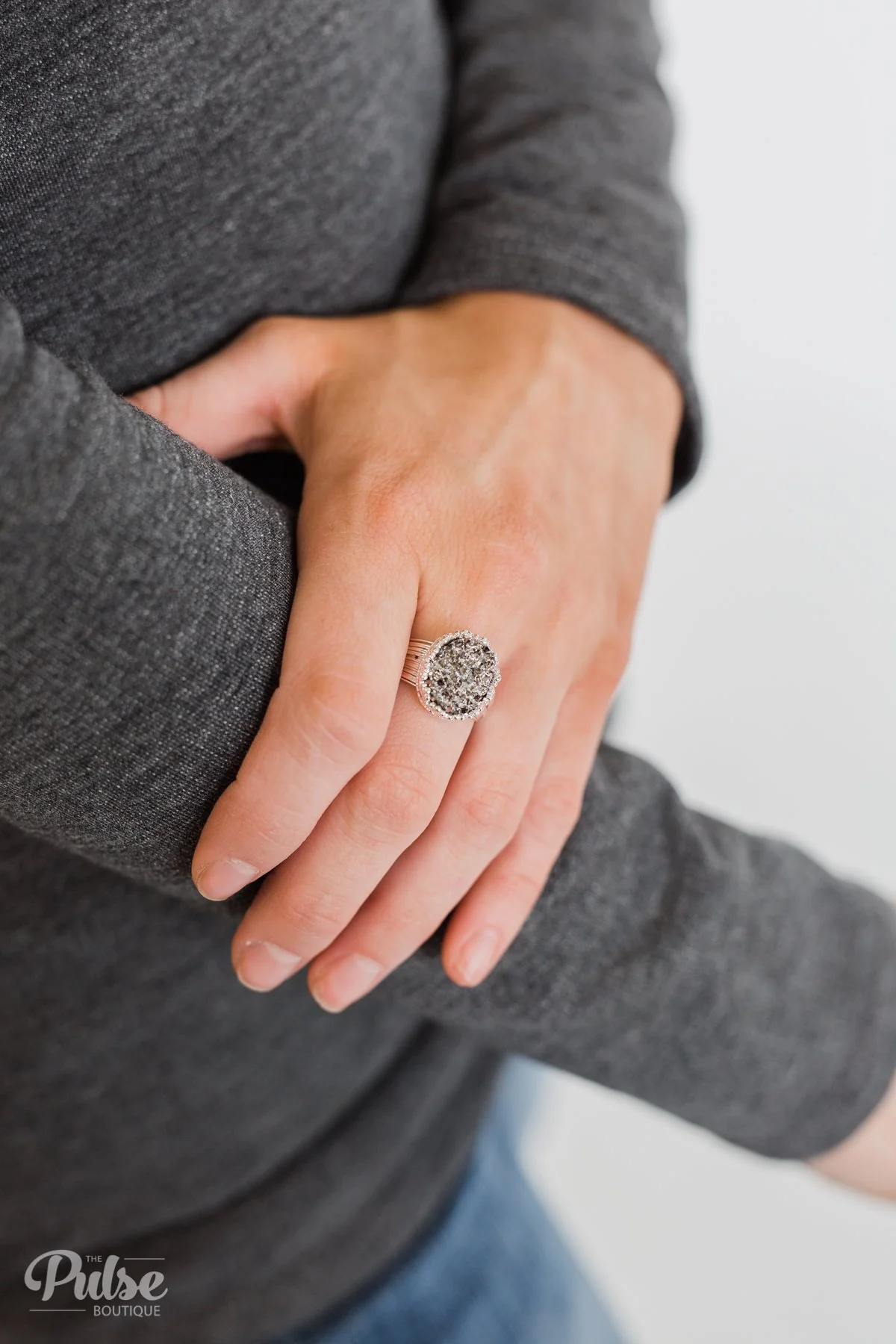 Adjustable Crystal Stone Ring- Charcoal - Image 2