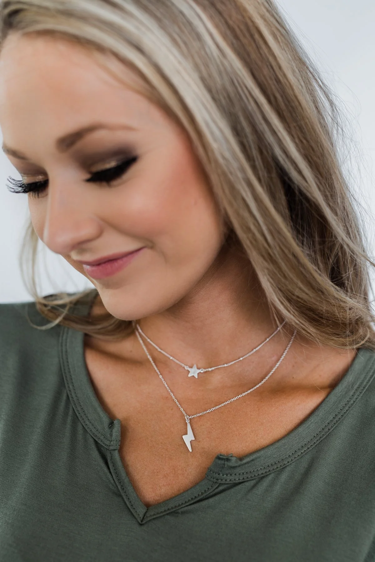 Adjustable Lightning Bolt & Star Necklace- Silver - Image 2
