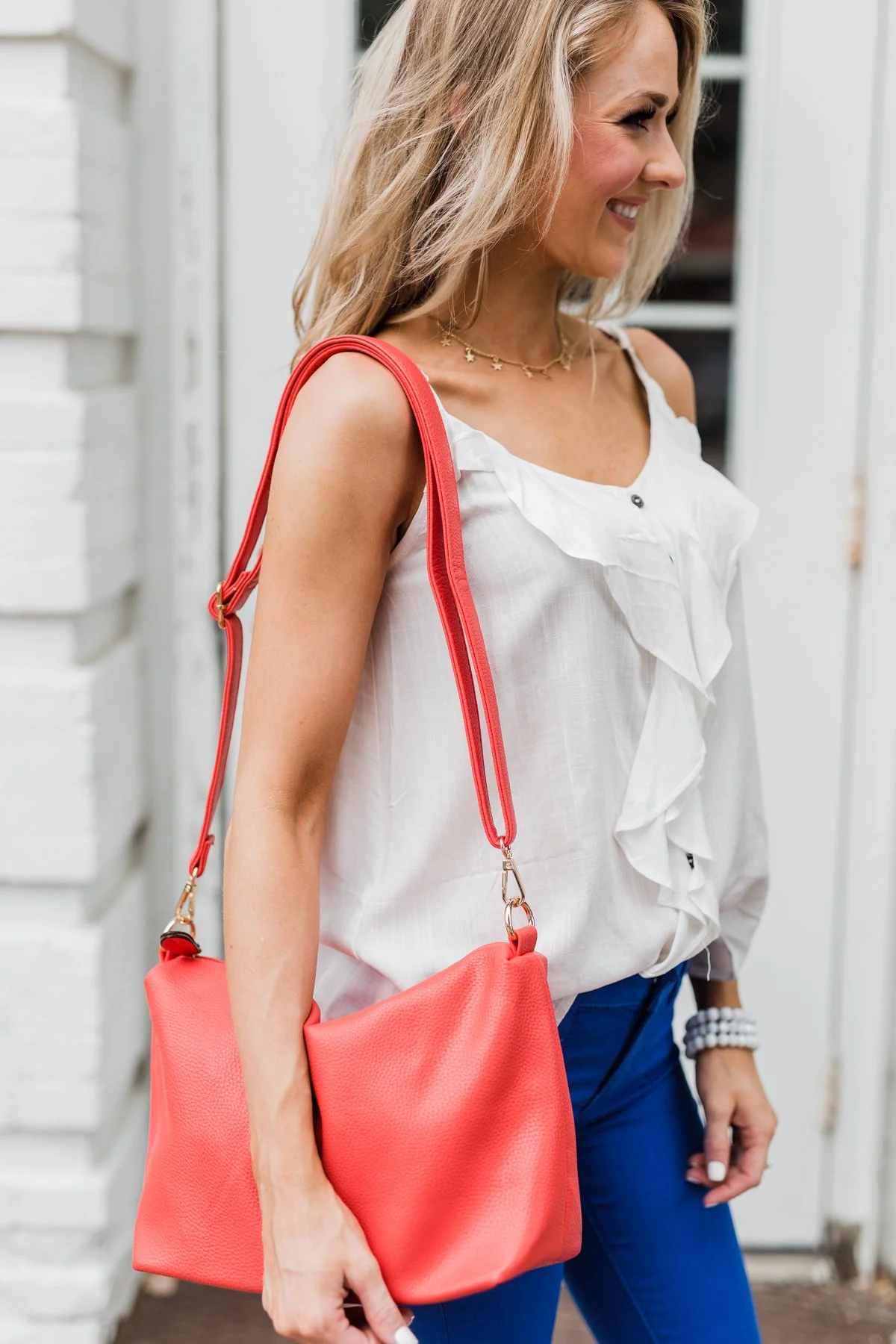 Adjustable Printed Shoulder Strap - Navy & Red - Image 5