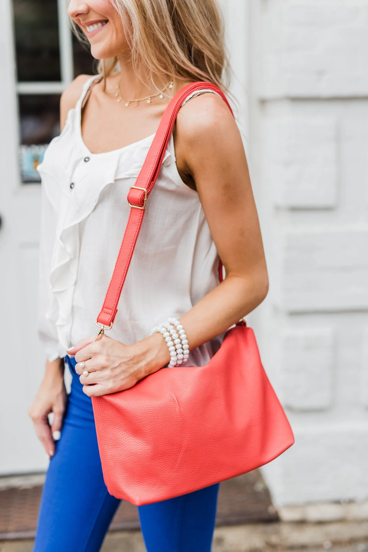 Adjustable Printed Shoulder Strap - Navy & Red - Image 6