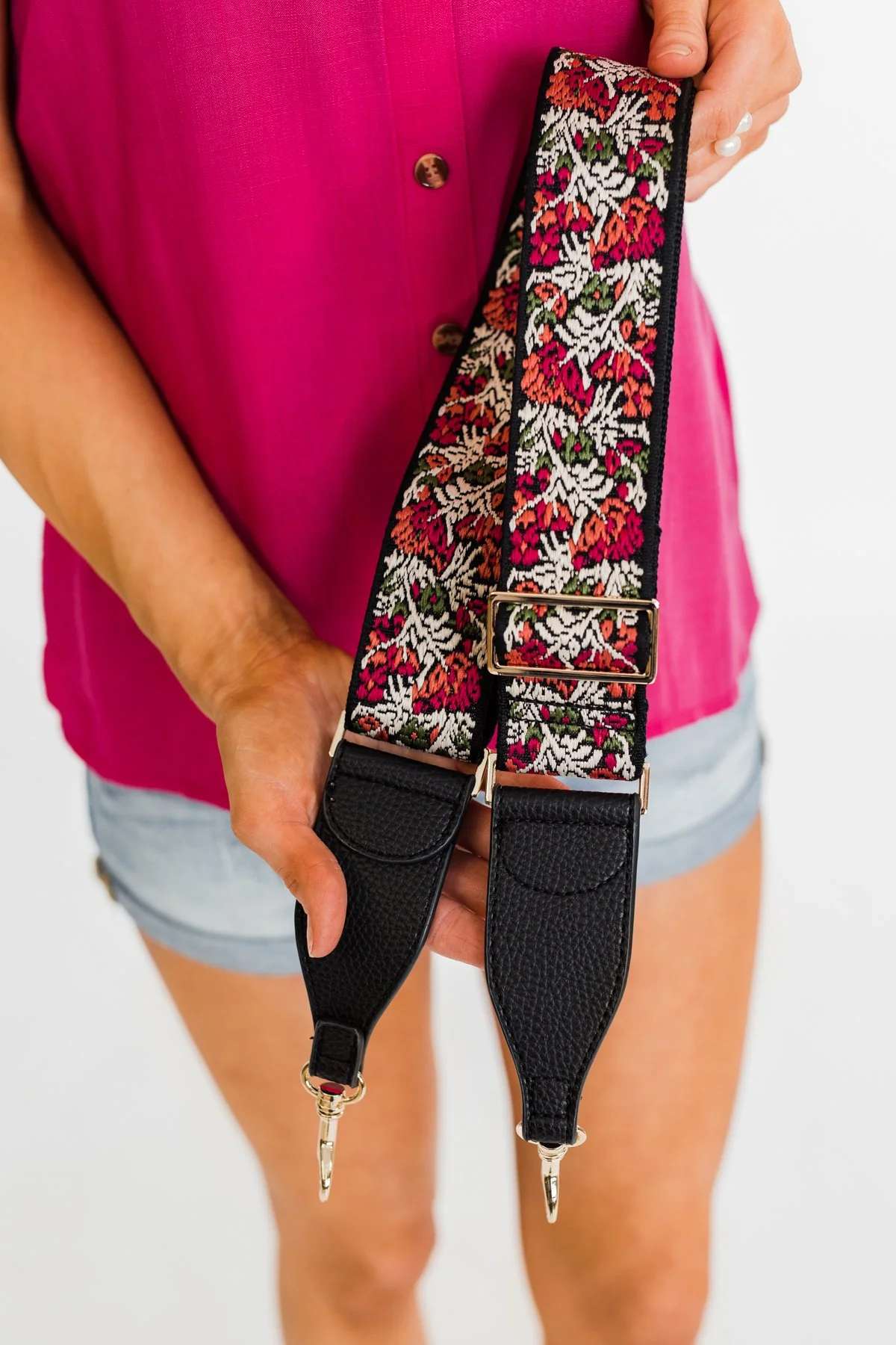 Adjustable Printed Shoulder Strap- Pink, Cream, Green - Image 4