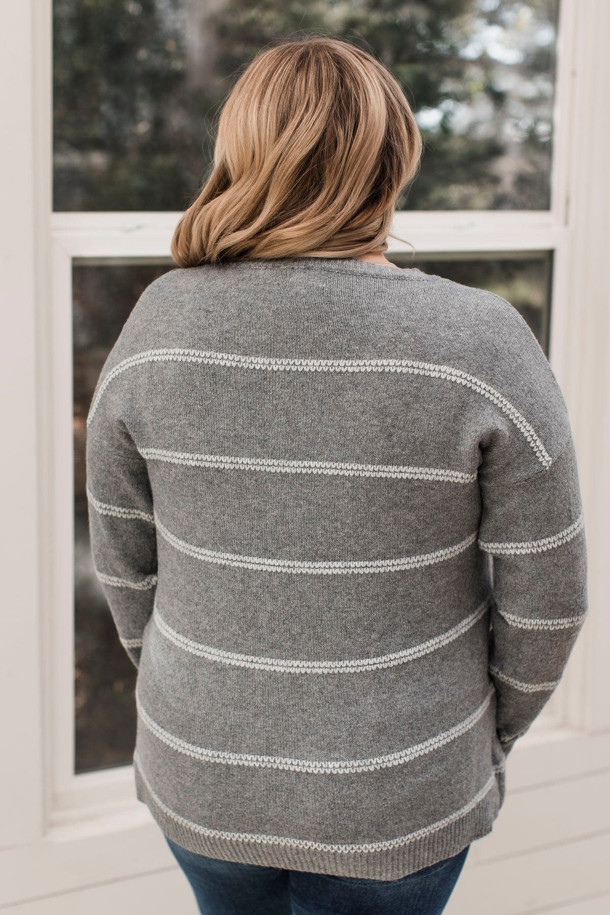Admire You Striped Knit Sweater- Grey - Image 8