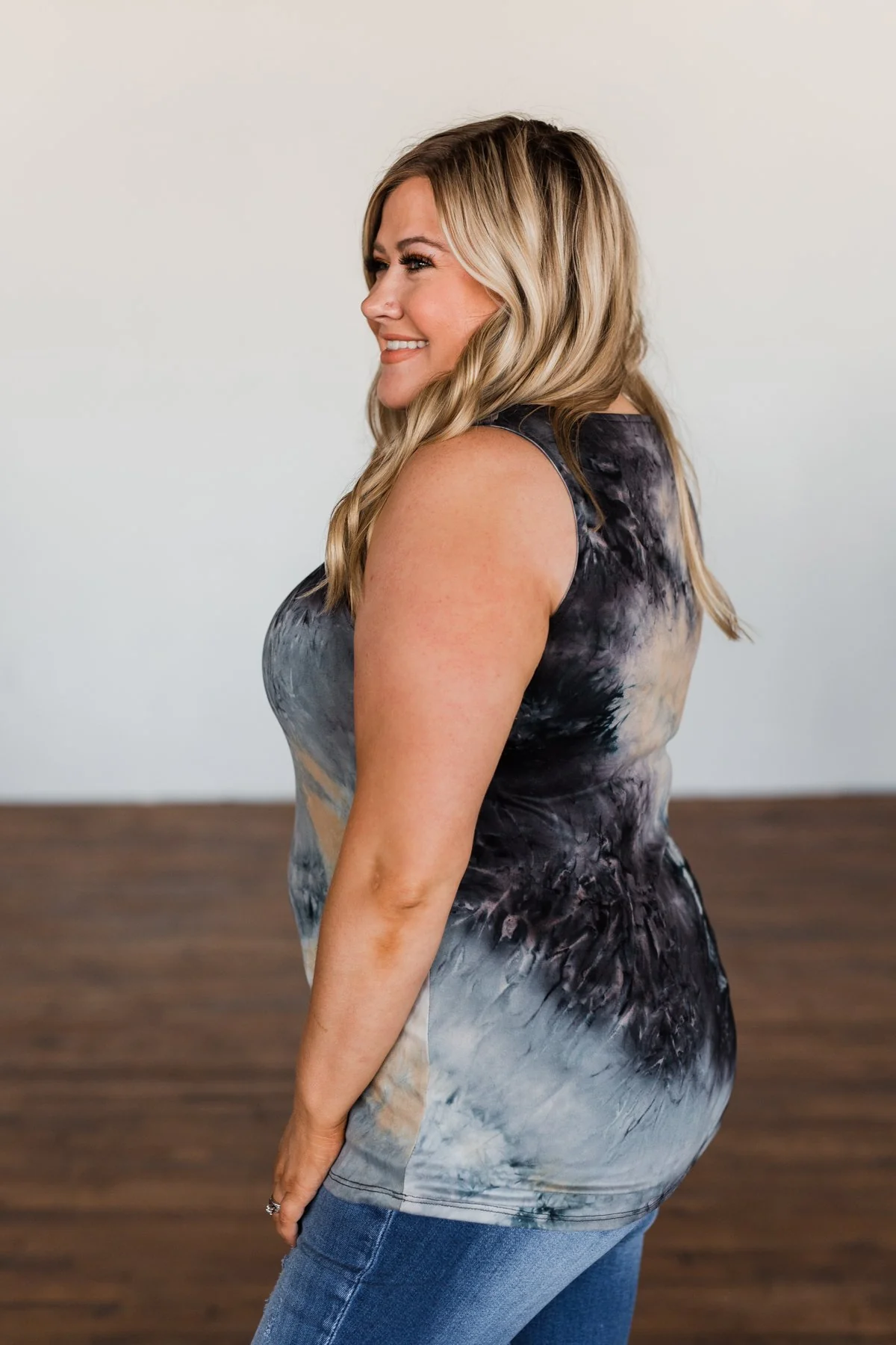 Admit My Love Tie Dye Tank Top- Charcoal, Tan, & Deep Navy - Image 11