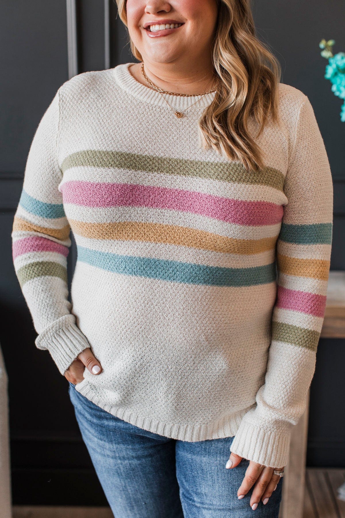 Adore You Always Striped Sweater- Ivory - Image 2