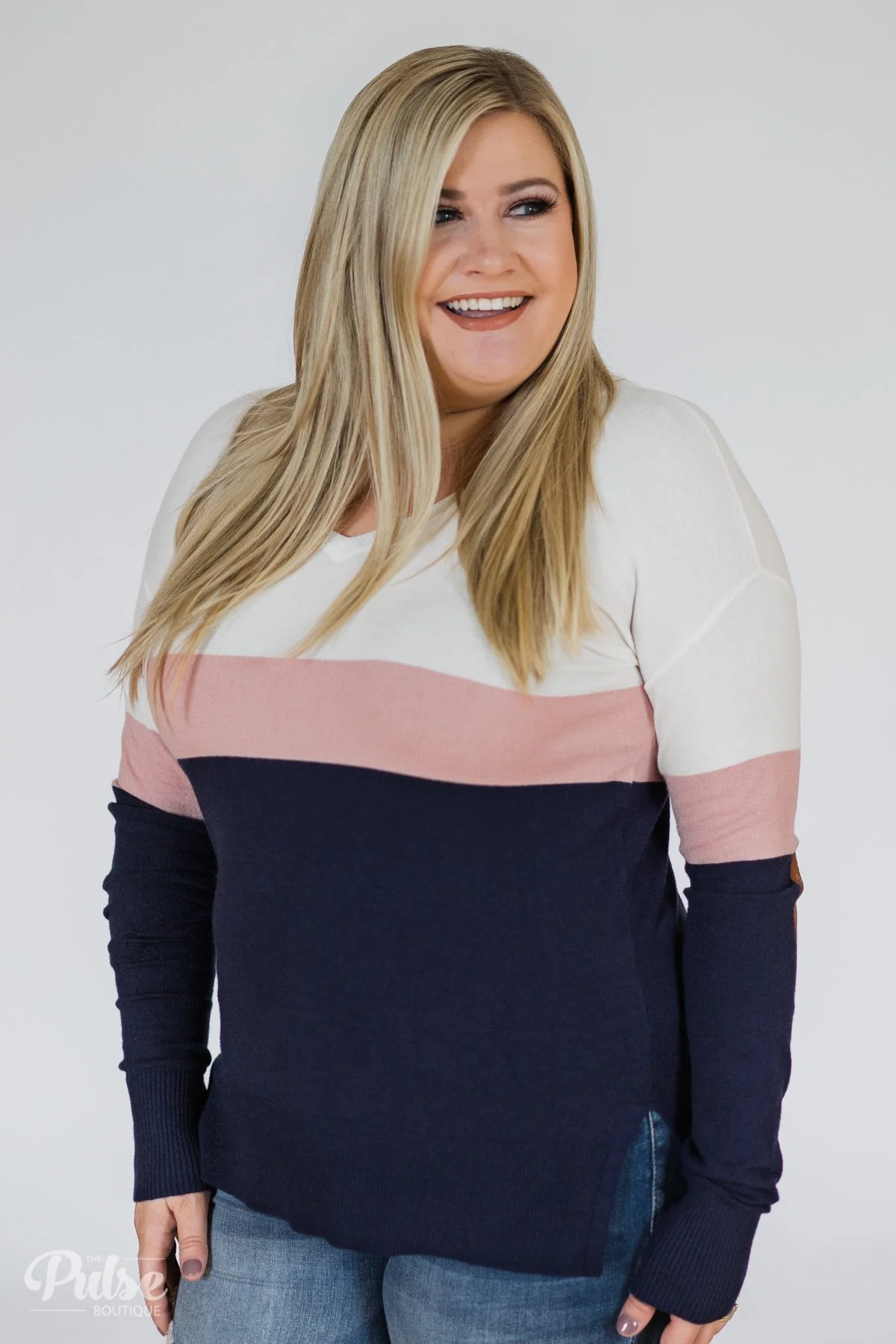 Adore You Color Block Sweater- Navy & Pink - Image 8