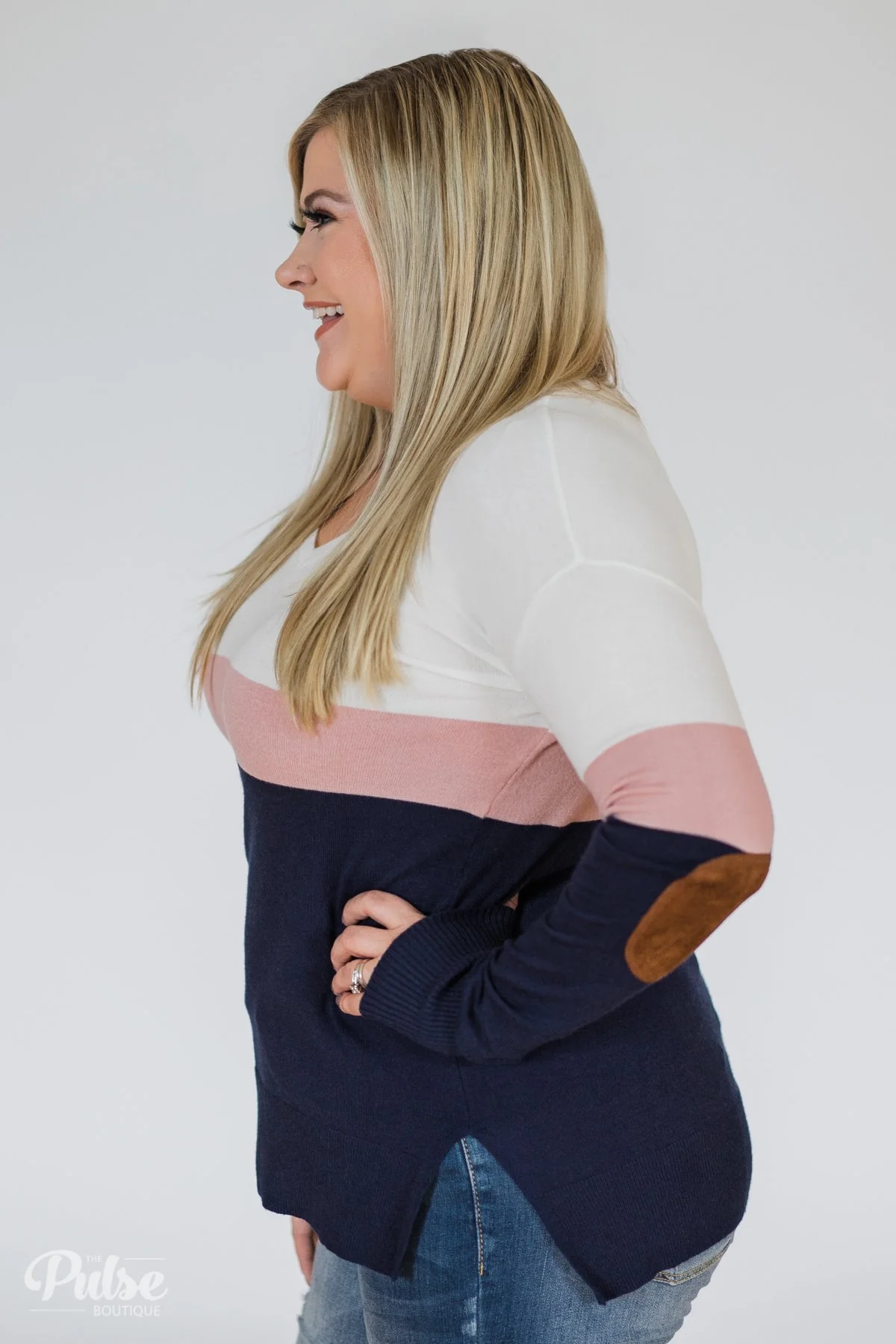 Adore You Color Block Sweater- Navy & Pink - Image 9