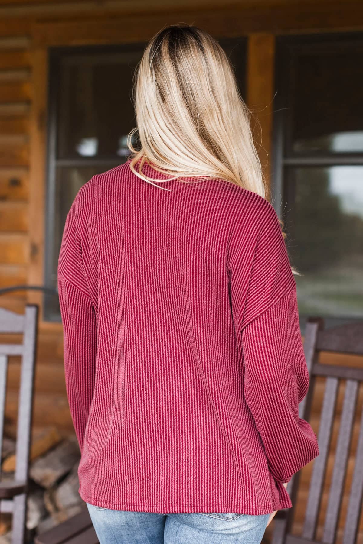 Adored By All Ribbed Button Cardigan- Burgundy - Image 8