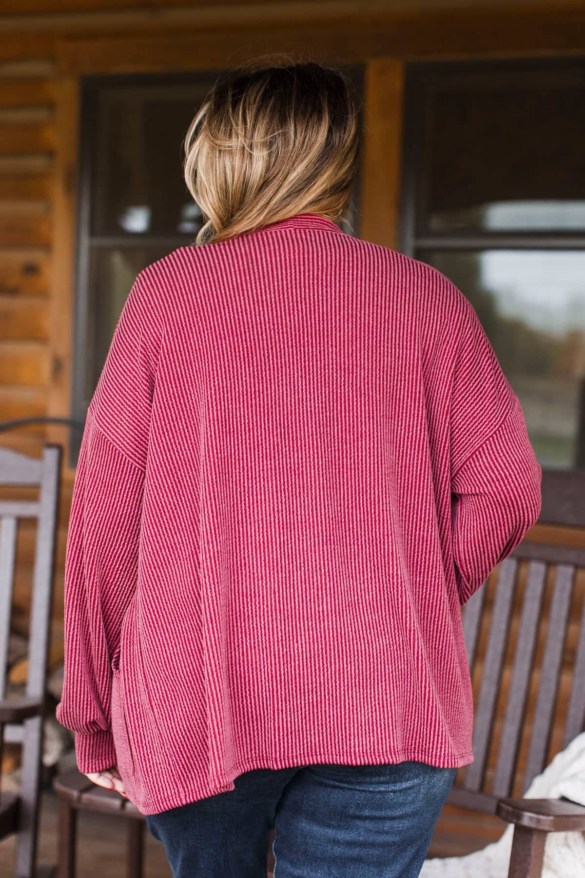 Adored By All Ribbed Button Cardigan- Burgundy - Image 9