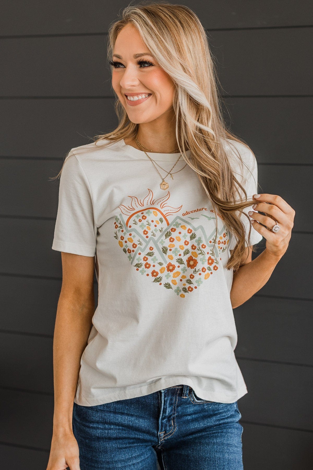 "Adventure Awaits" Graphic Tee- Light Cream - Image 3