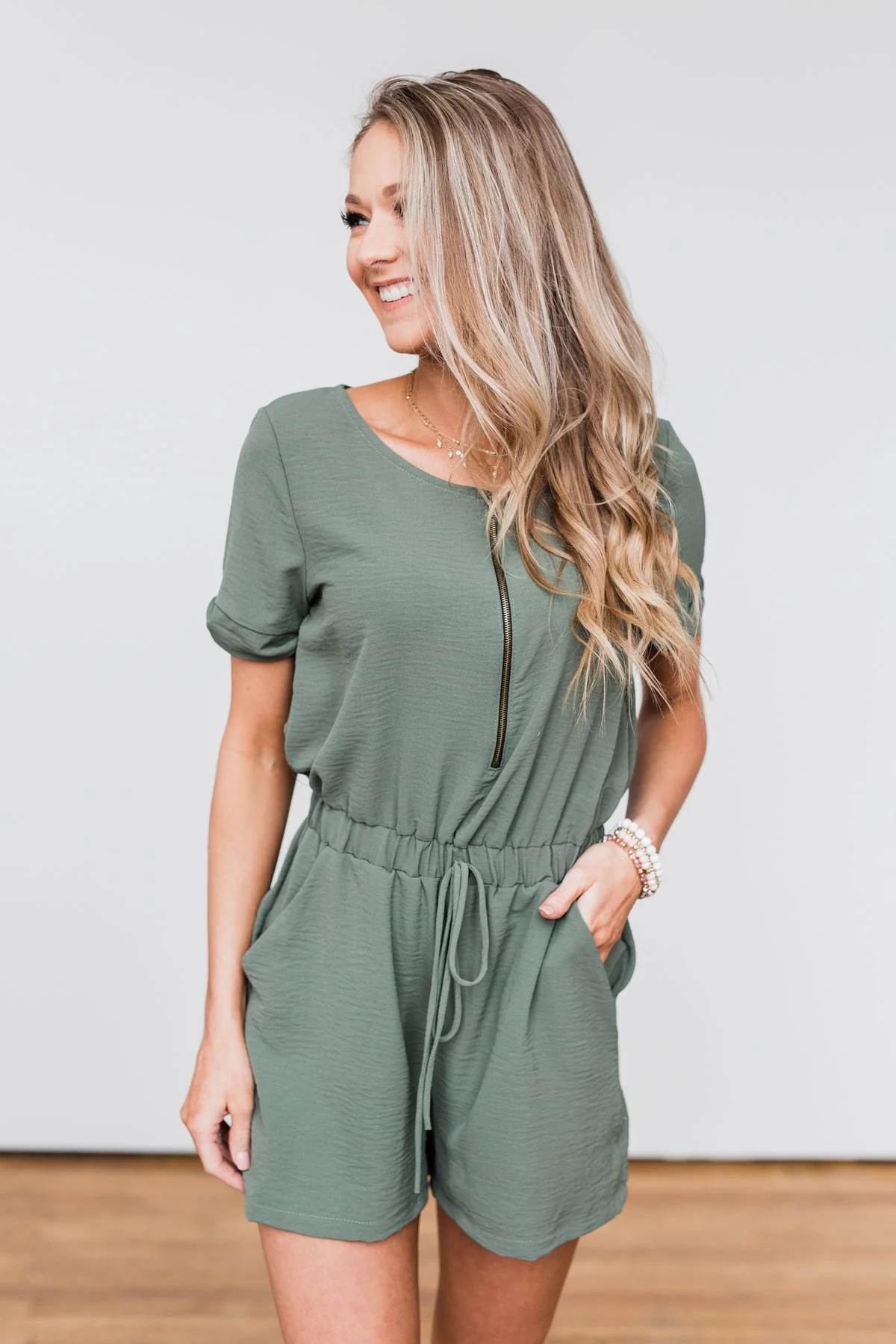 Adventure Awaits Half-Zip Romper- Olive - Image 5
