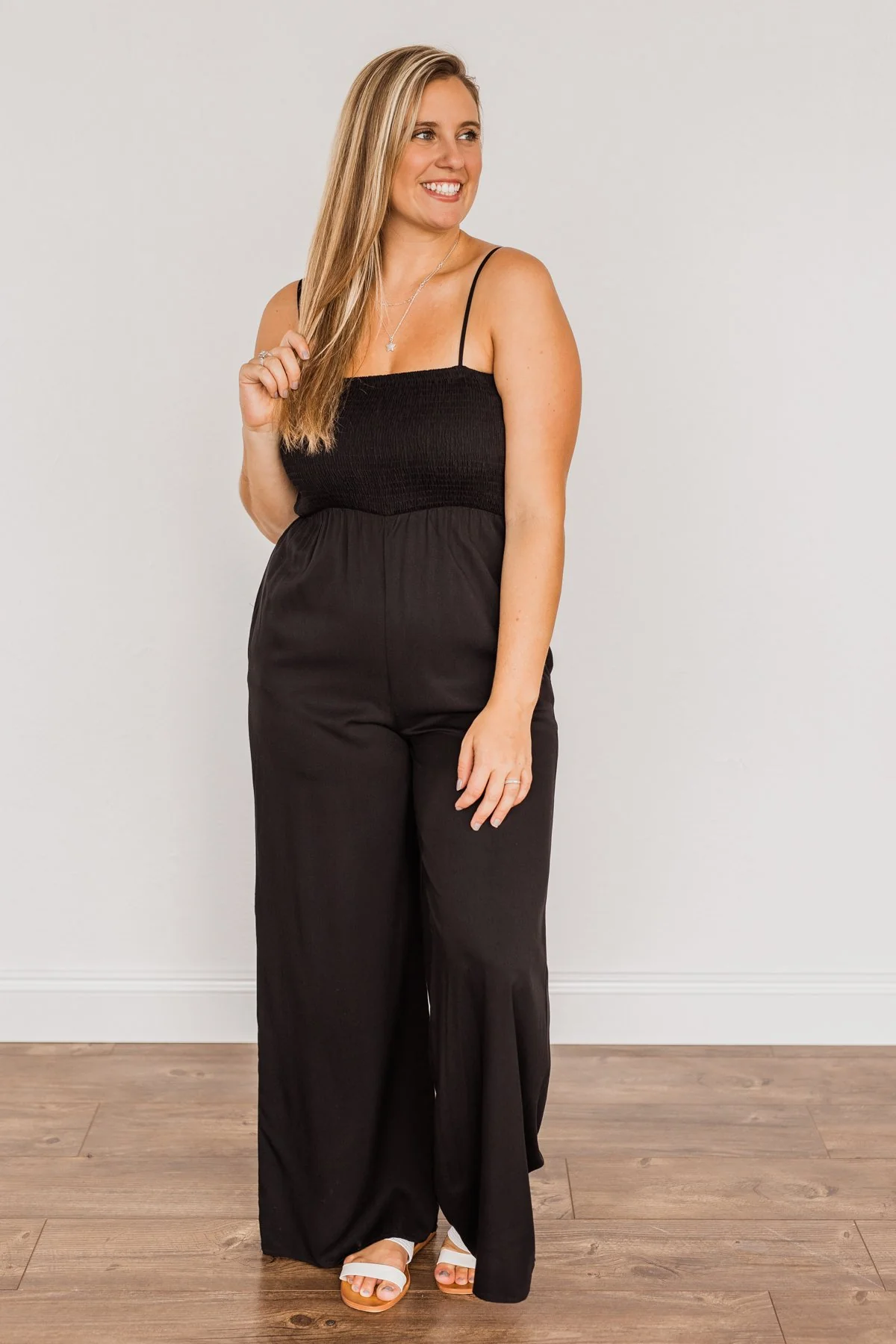 Adventure Of A Lifetime Smocked Jumpsuit- Black - Image 7