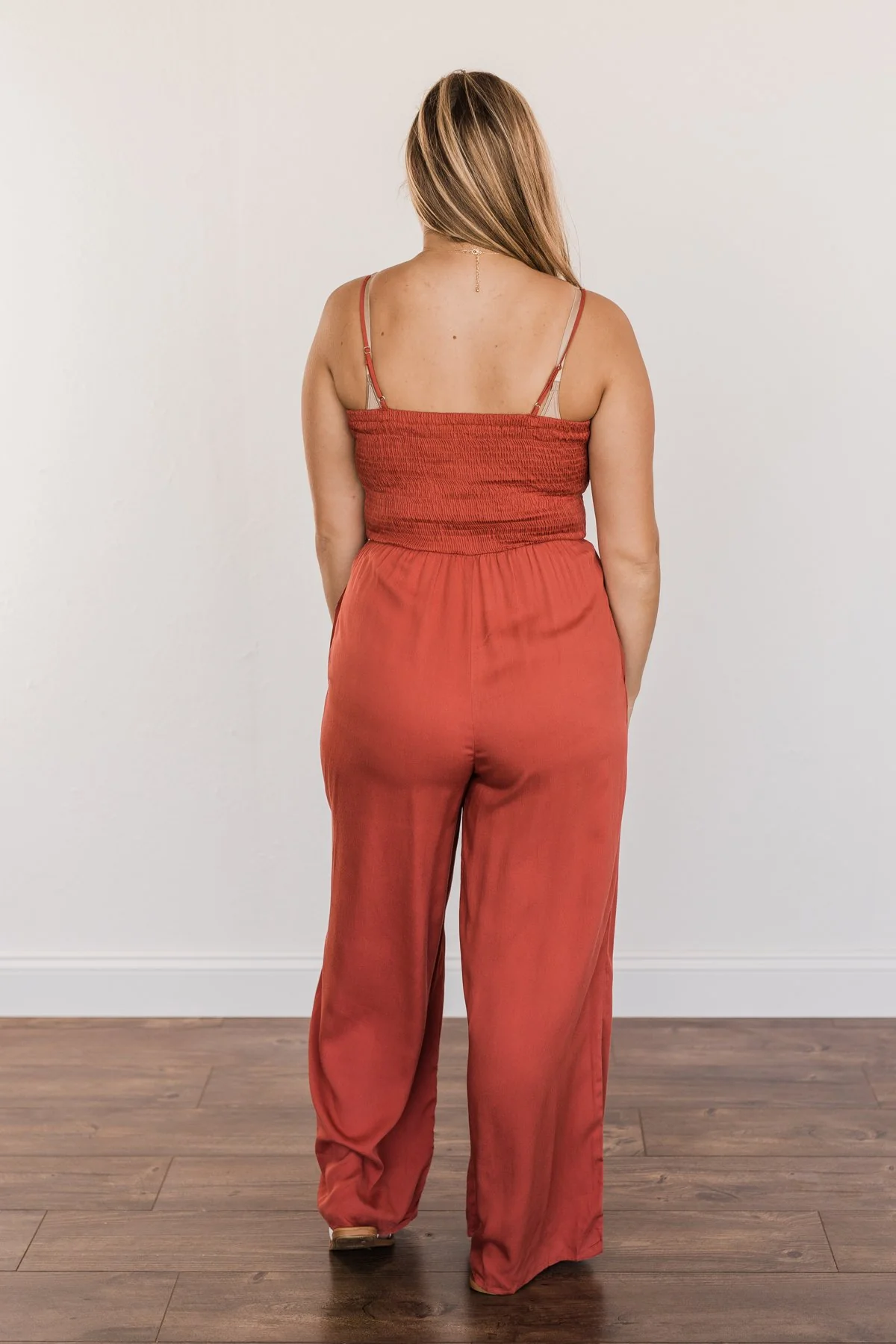 Adventure Of A Lifetime Smocked Jumpsuit- Brick - Image 12