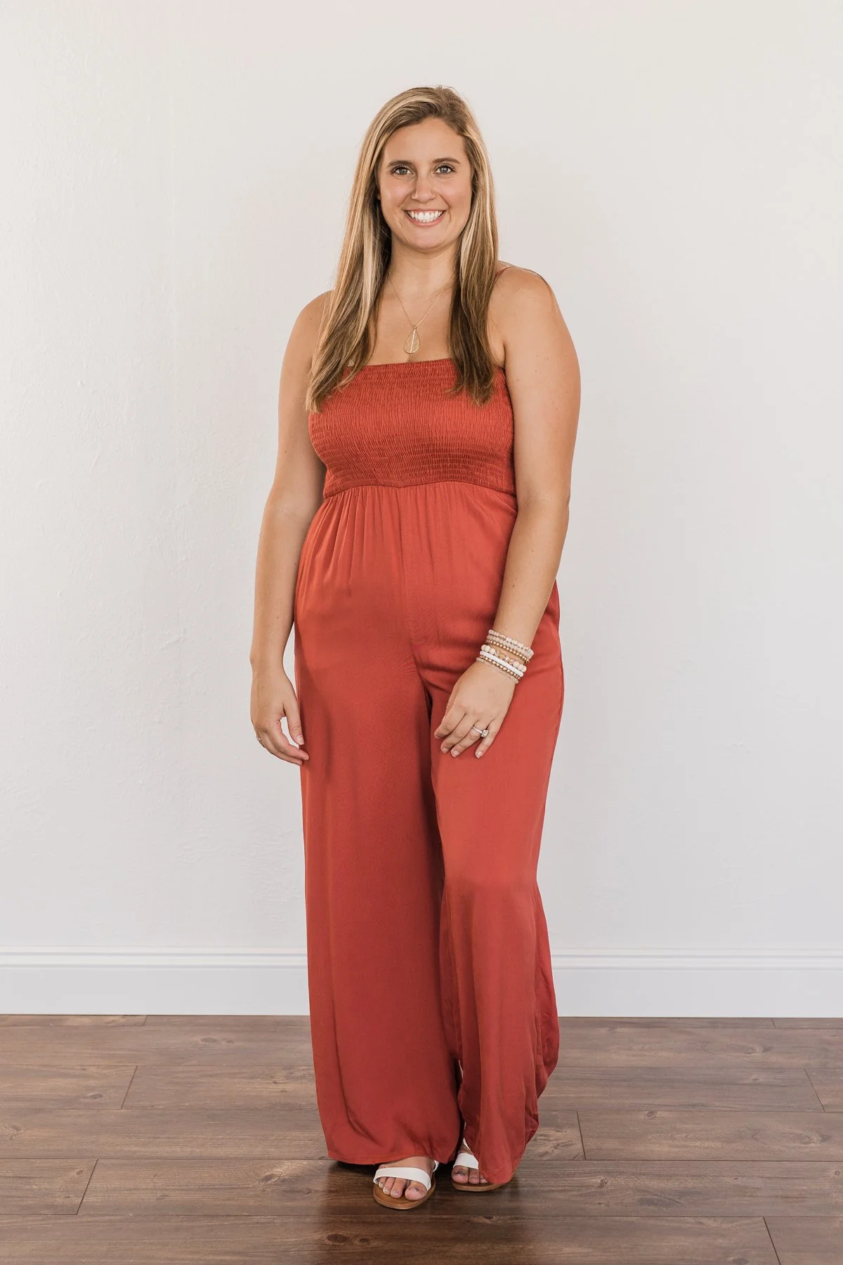 Adventure Of A Lifetime Smocked Jumpsuit- Brick - Image 6