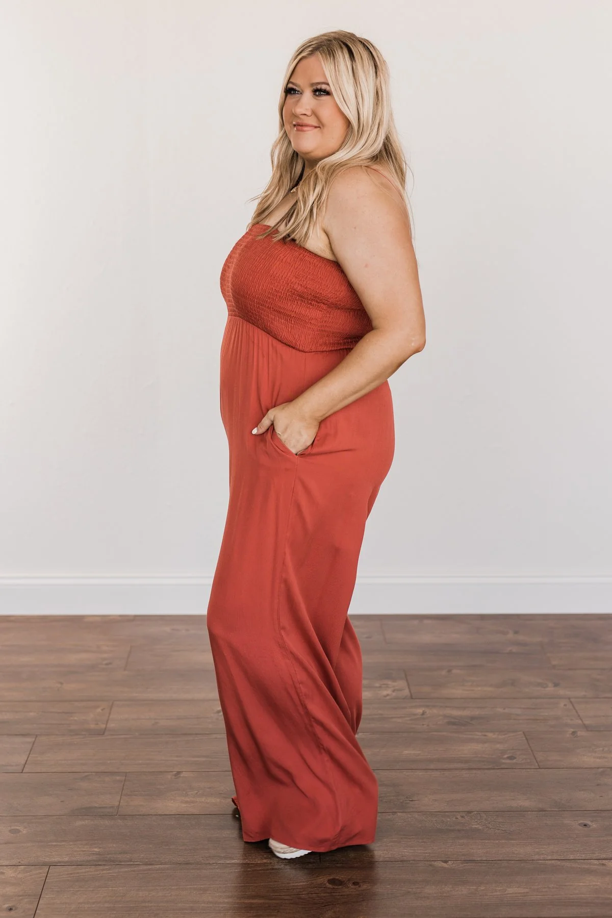 Adventure Of A Lifetime Smocked Jumpsuit- Brick - Image 9