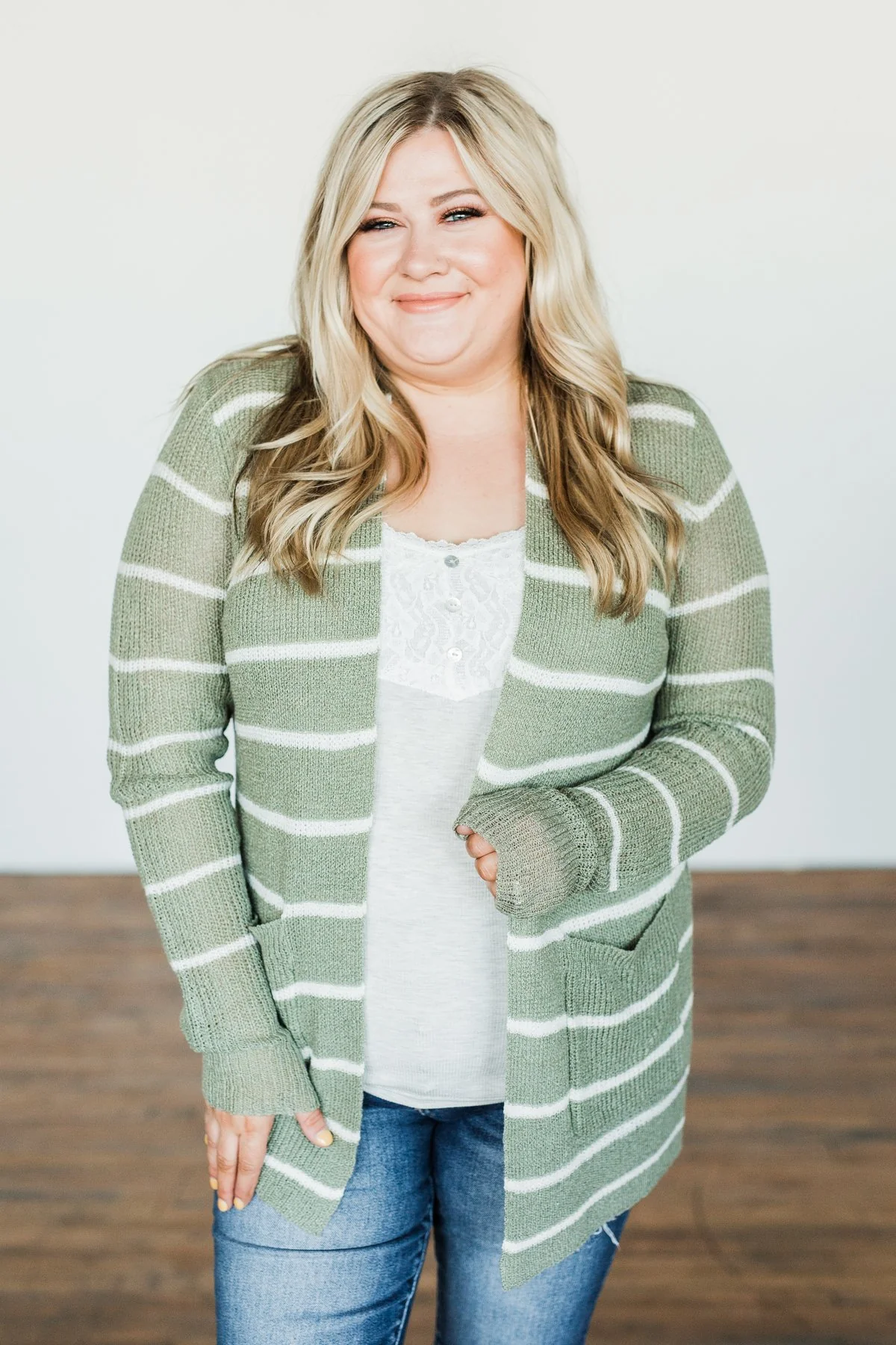 Adventures Awaiting Striped Knit Cardigan- Sage & Ivory - Image 2
