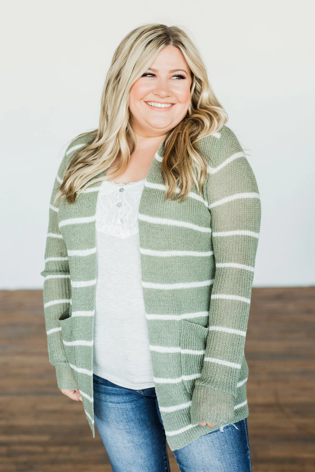 Adventures Awaiting Striped Knit Cardigan- Sage & Ivory - Image 4