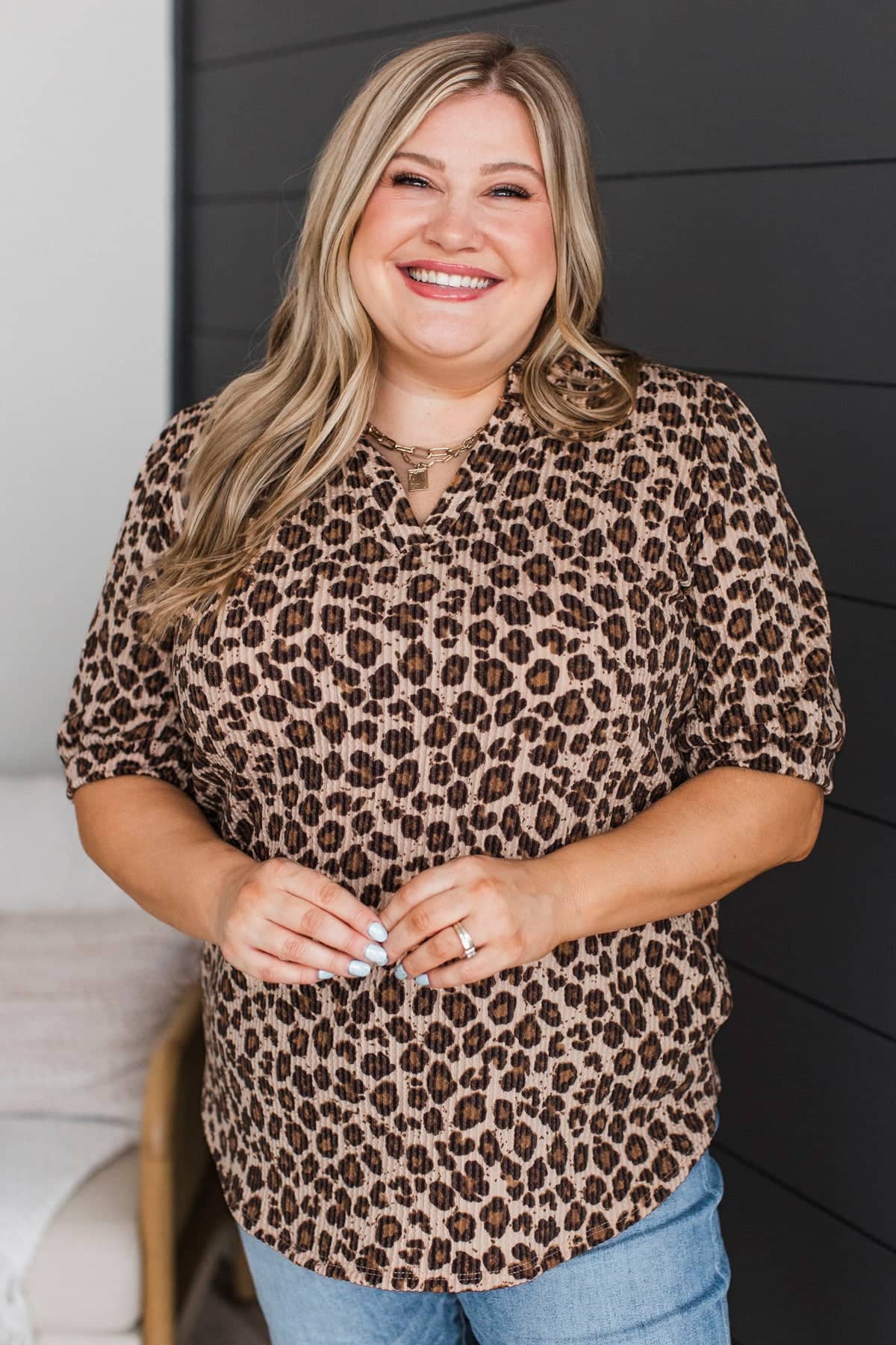 Adventurous Soul Puff Sleeve Animal Print Top- Tan - Image 3