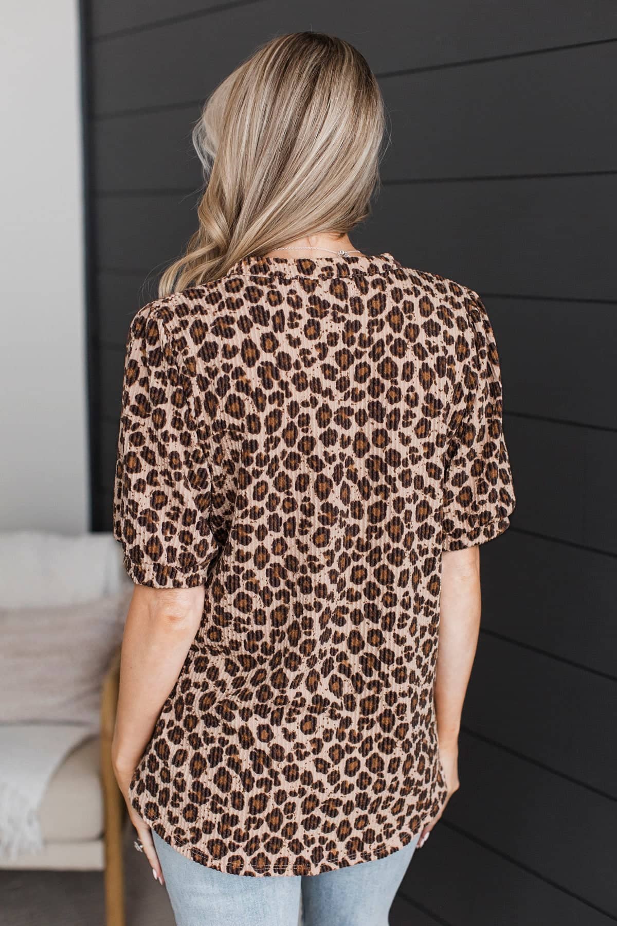 Adventurous Soul Puff Sleeve Animal Print Top- Tan - Image 6