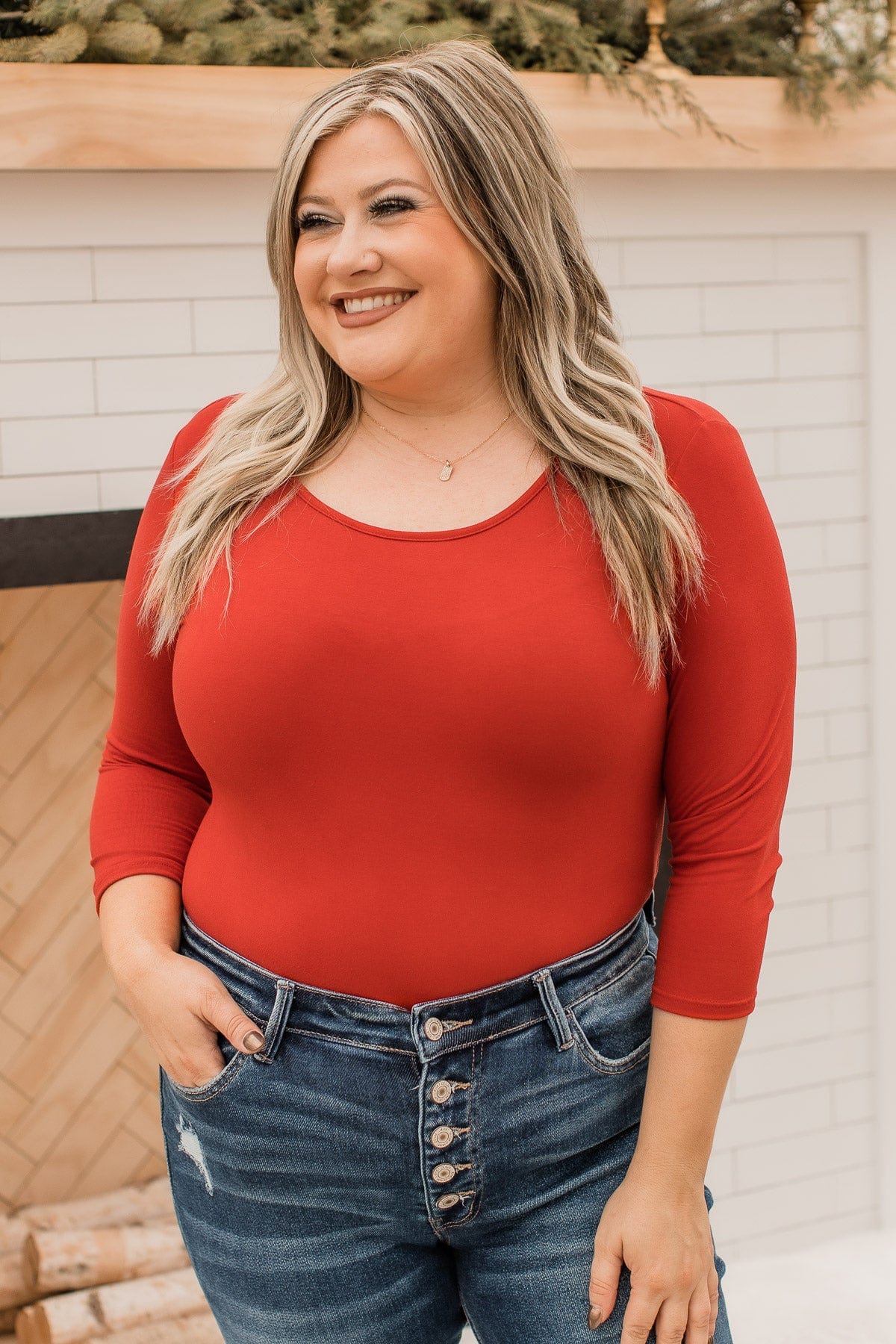 After All This Time 3/4 Sleeve Bodysuit- Red - Image 2