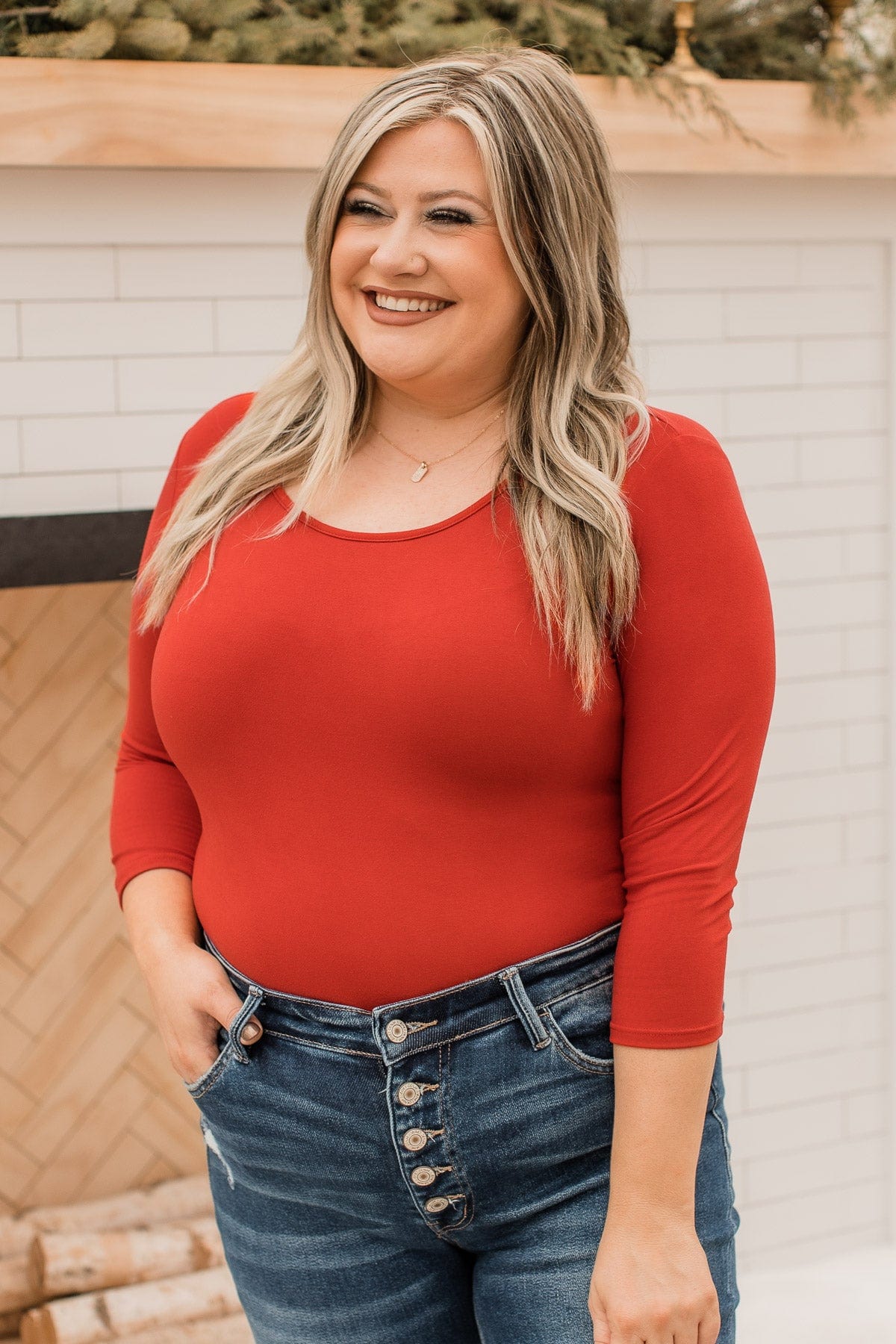 After All This Time 3/4 Sleeve Bodysuit- Red - Image 5