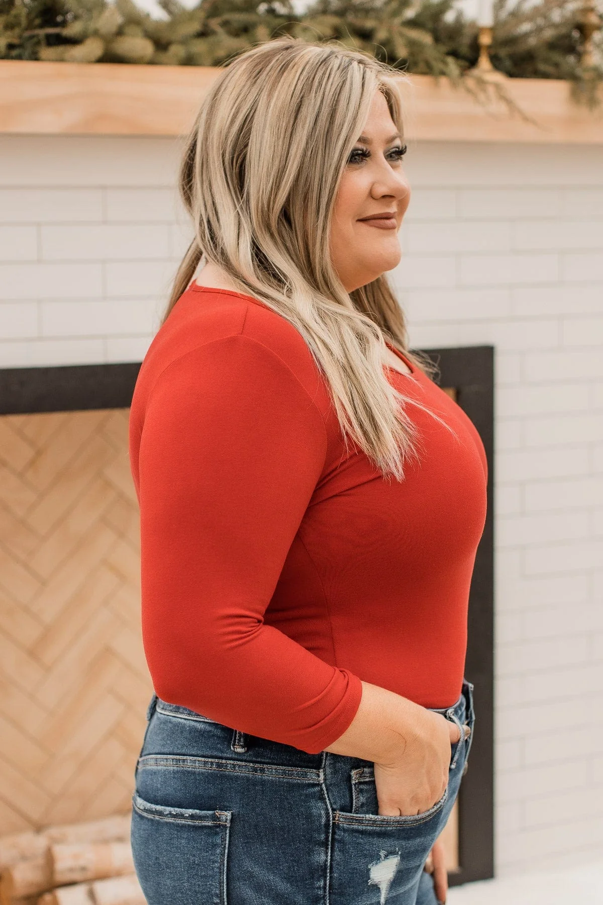After All This Time 3/4 Sleeve Bodysuit- Red - Image 8