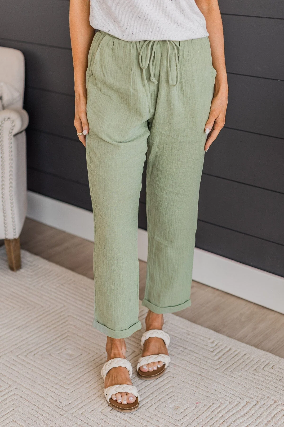 Afternoon Stroll Pants- Sage - Image 3