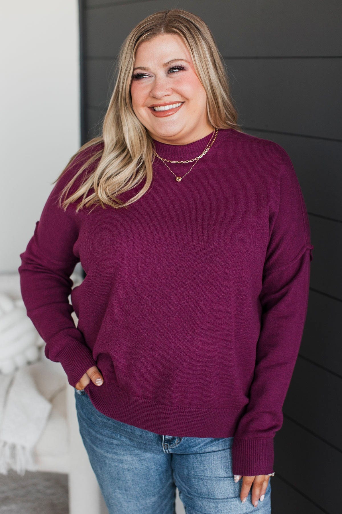 Ahead Of The Times Knit Sweater- Dark Magenta - Image 3